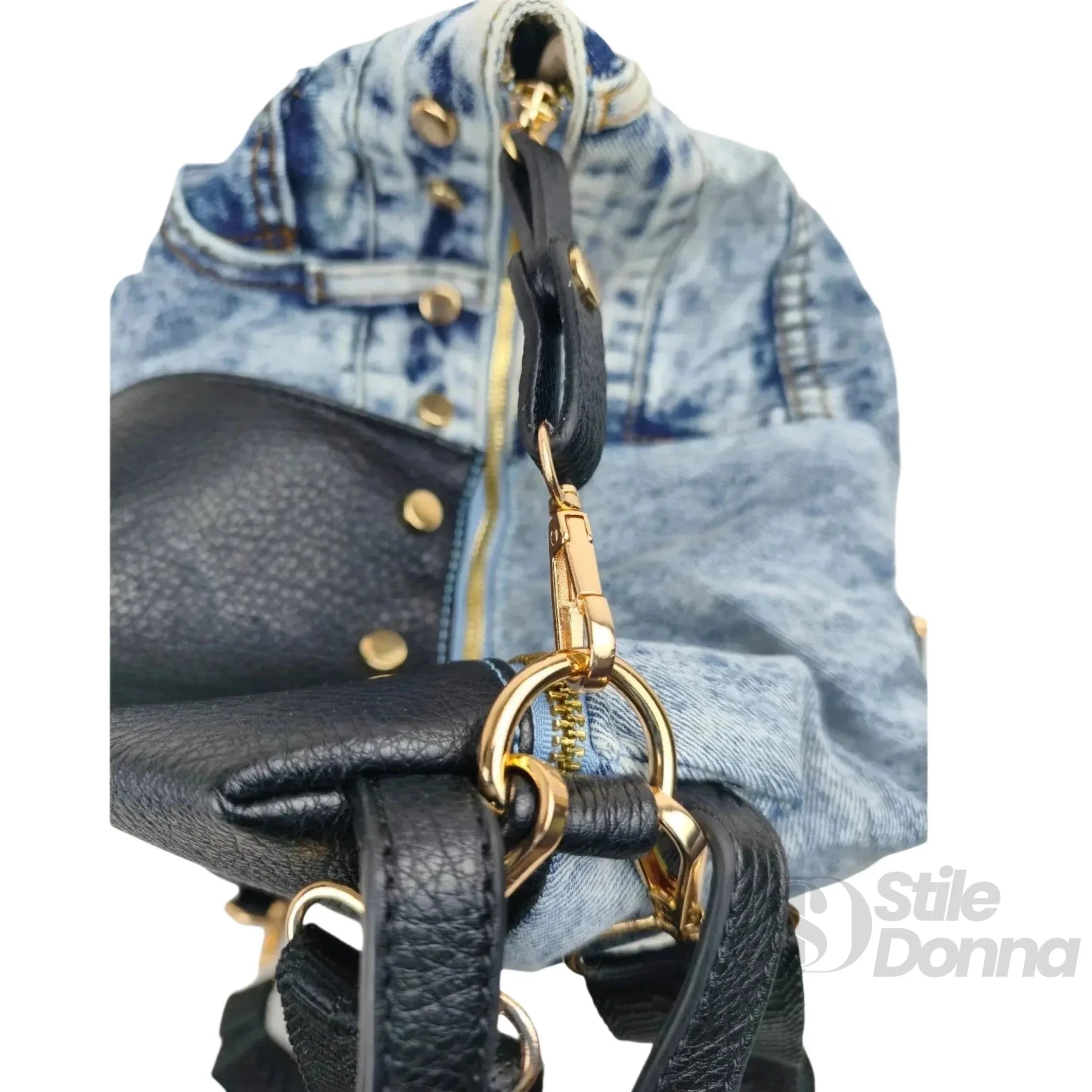 Dask Zaino in Denim con Stampa e Dettagli in Metallo Oro - Stile Donna Bags