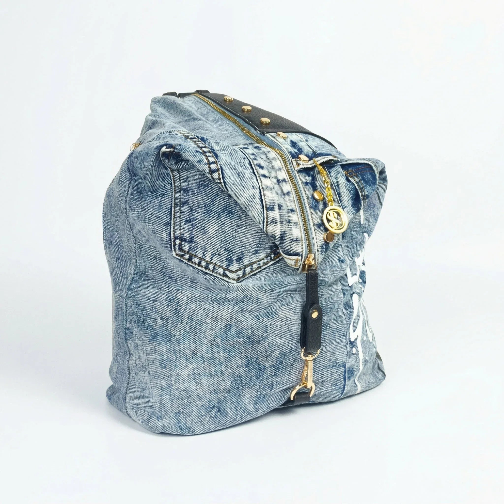 Dask Zaino in Denim con Stampa e Dettagli in Metallo Oro - Stile Donna Bags