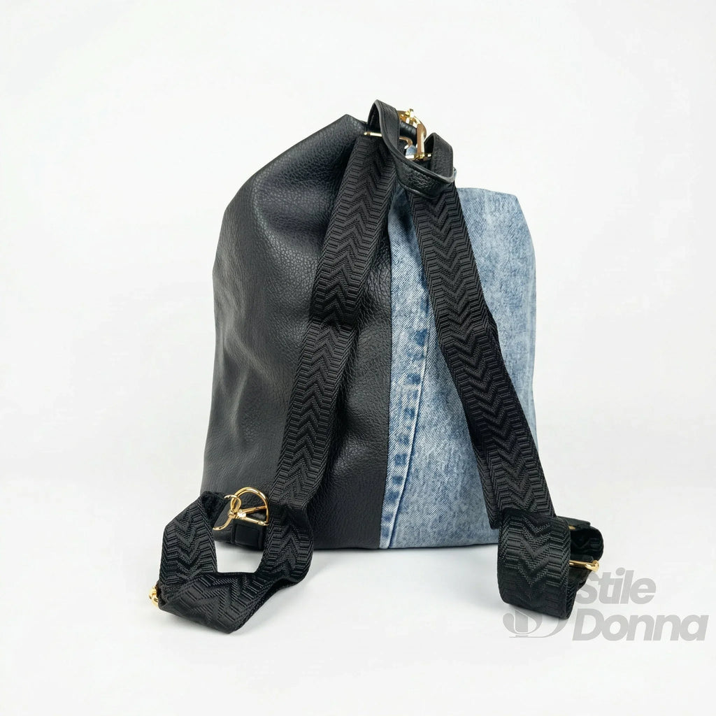Dask Zaino in Denim con Stampa e Dettagli in Metallo Oro - Stile Donna Bags
