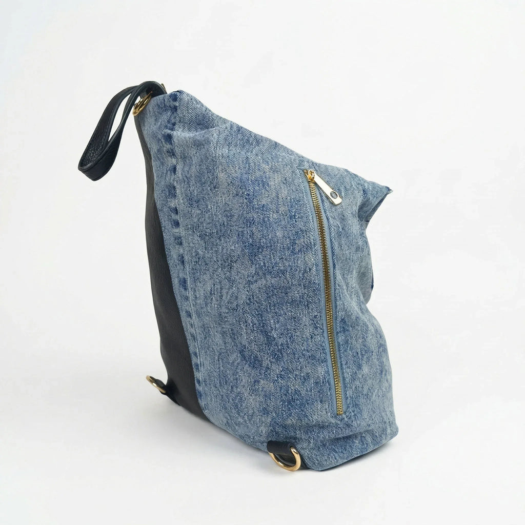 Dask Zaino in Denim con Stampa e Dettagli in Metallo Oro - Stile Donna Bags