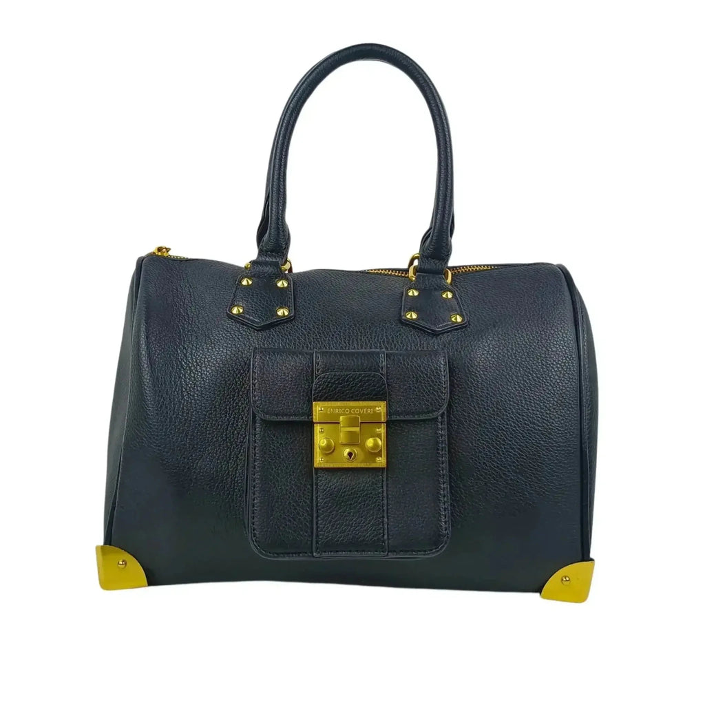 Enrico Coveri Borsa Dottore in Ecopelle Nera con Tracolla Removibile - Stile Donna Bags