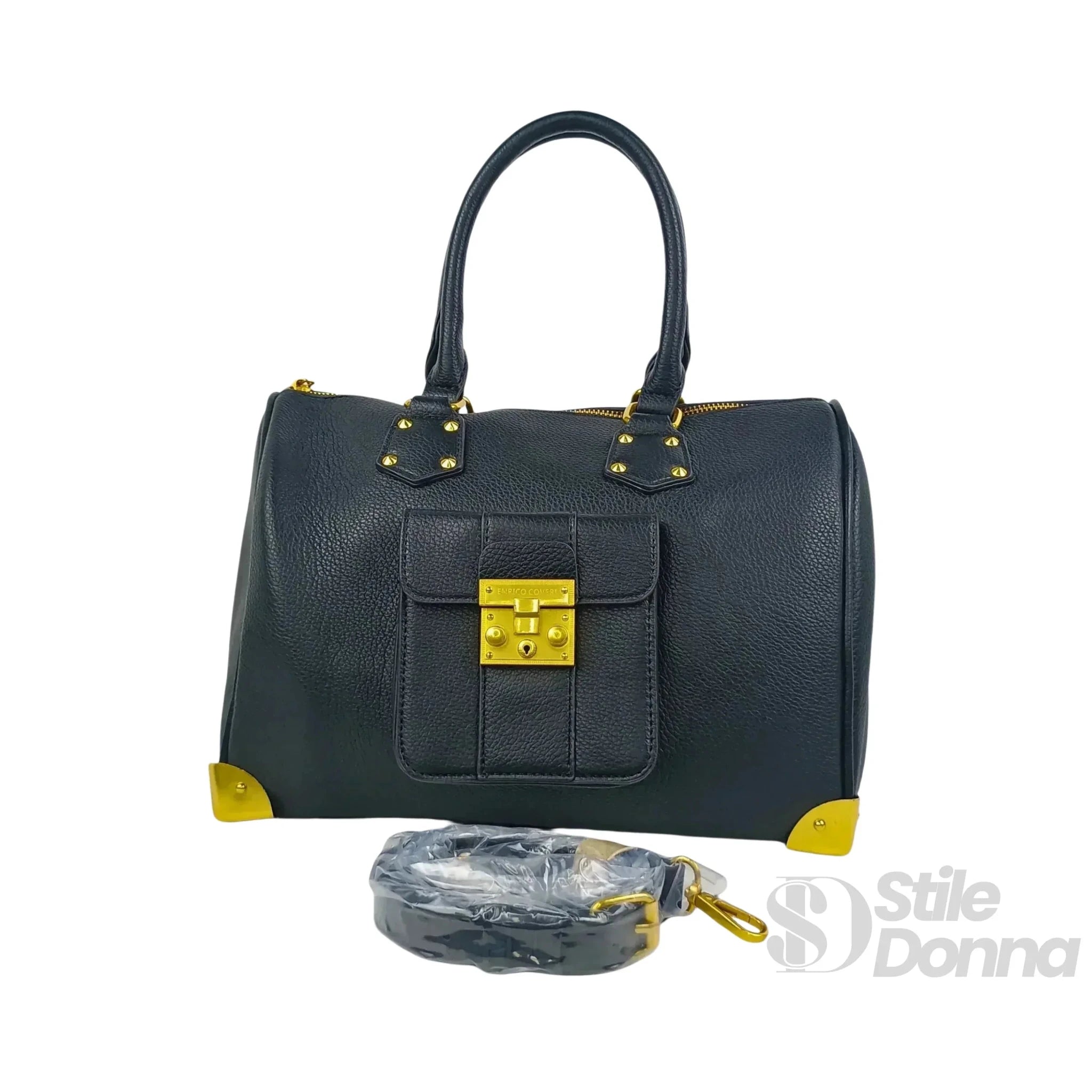 Enrico Coveri Borsa Dottore in Ecopelle Nera con Tracolla Removibile - Stile Donna Bags
