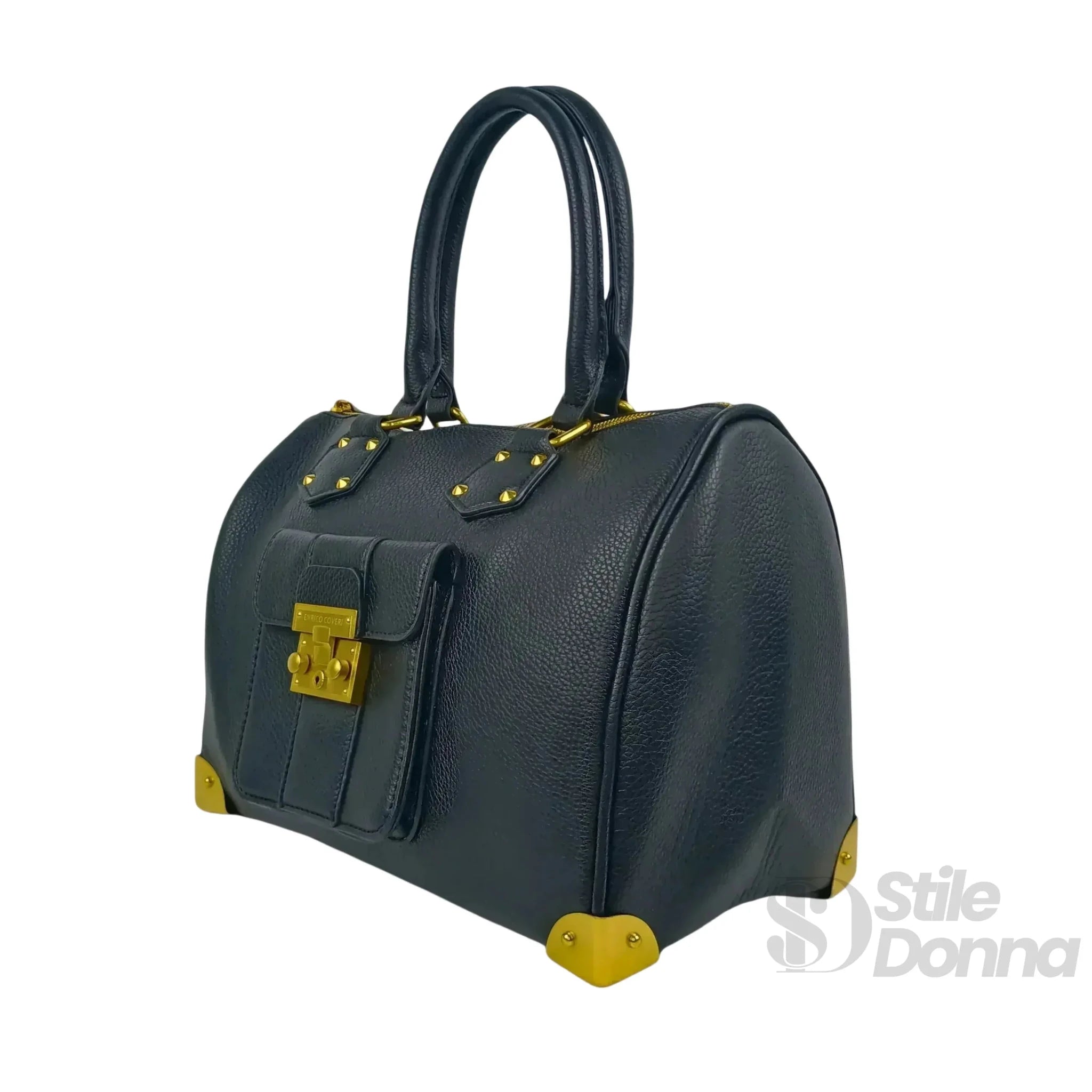 Enrico Coveri Borsa Dottore in Ecopelle Nera con Tracolla Removibile - Stile Donna Bags