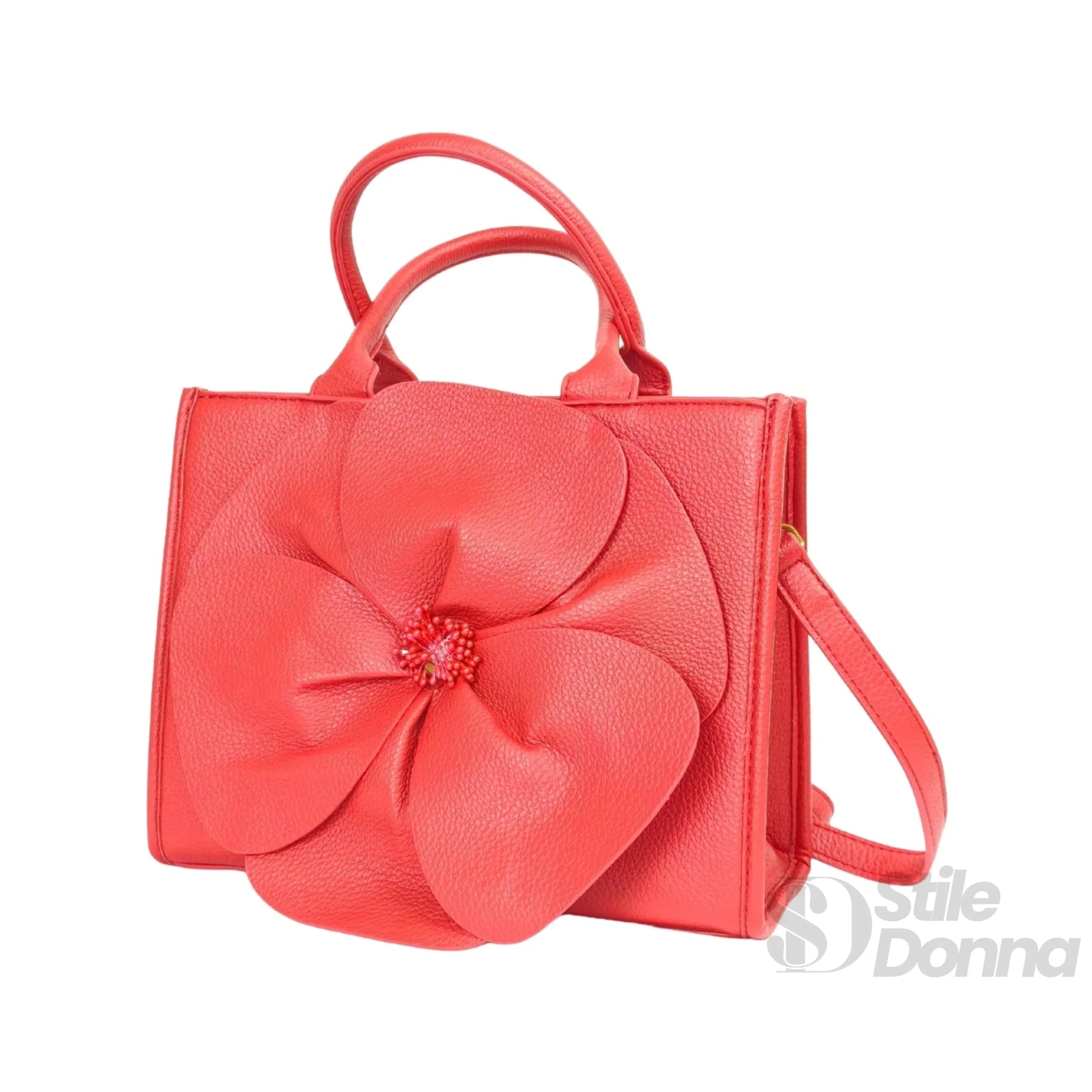 Enrico Coveri Borsa a Mano in Ecopelle Rossa con Ricamo Floreale - Stile Donna Bags