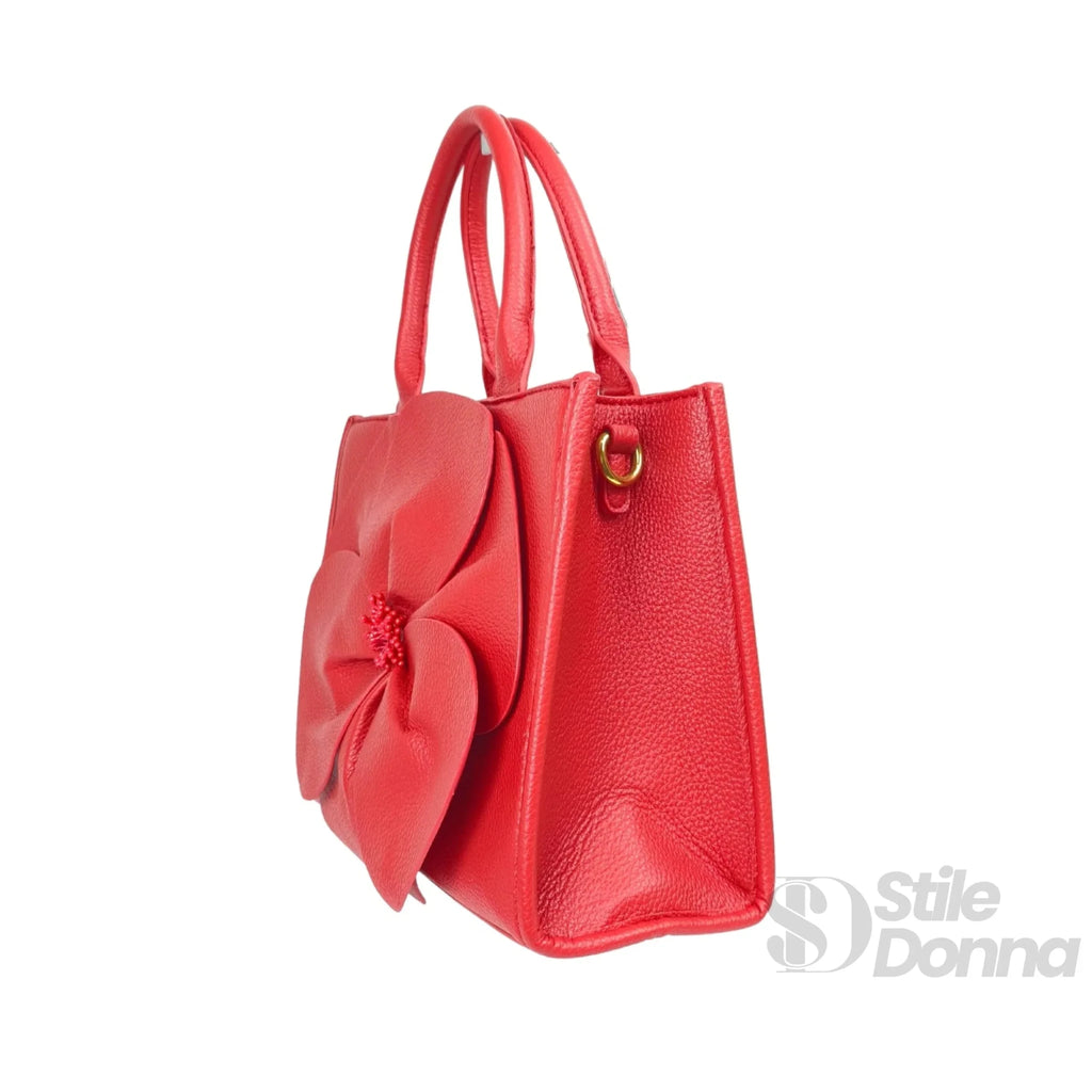 Enrico Coveri Borsa a Mano in Ecopelle Rossa con Ricamo Floreale - Stile Donna Bags