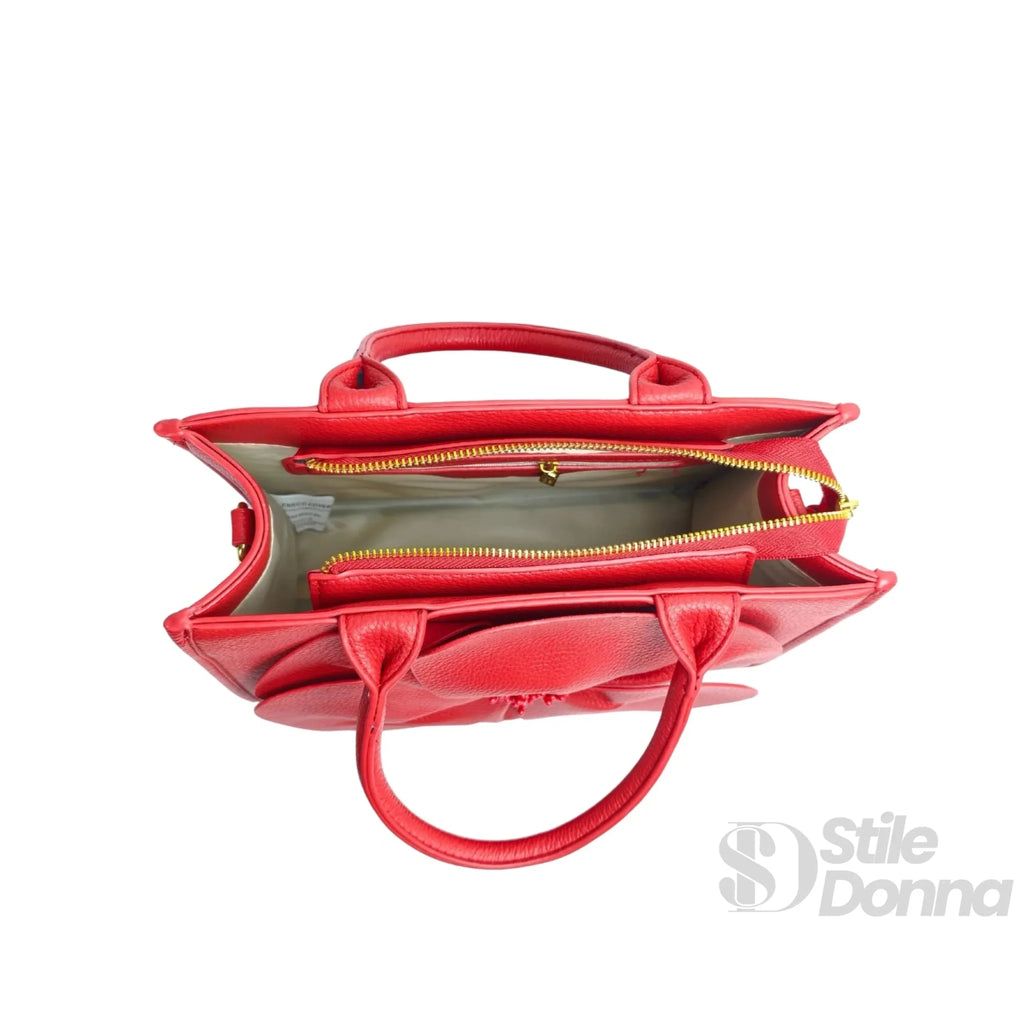 Enrico Coveri Borsa a Mano in Ecopelle Rossa con Ricamo Floreale - Stile Donna Bags