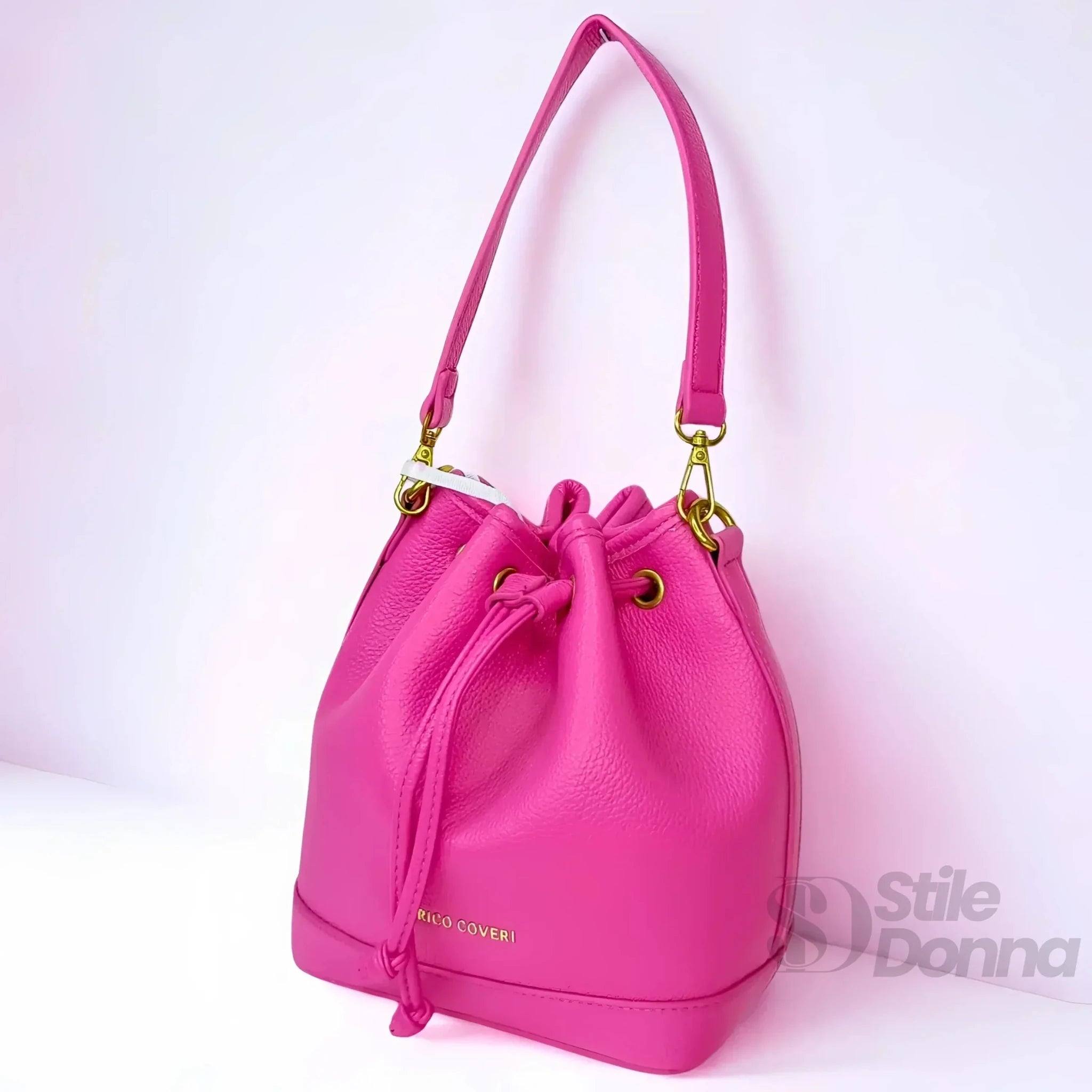Enrico Coveri Borsa a Secchiello in Ecopelle Rosa e Nero - Stile Donna Bags