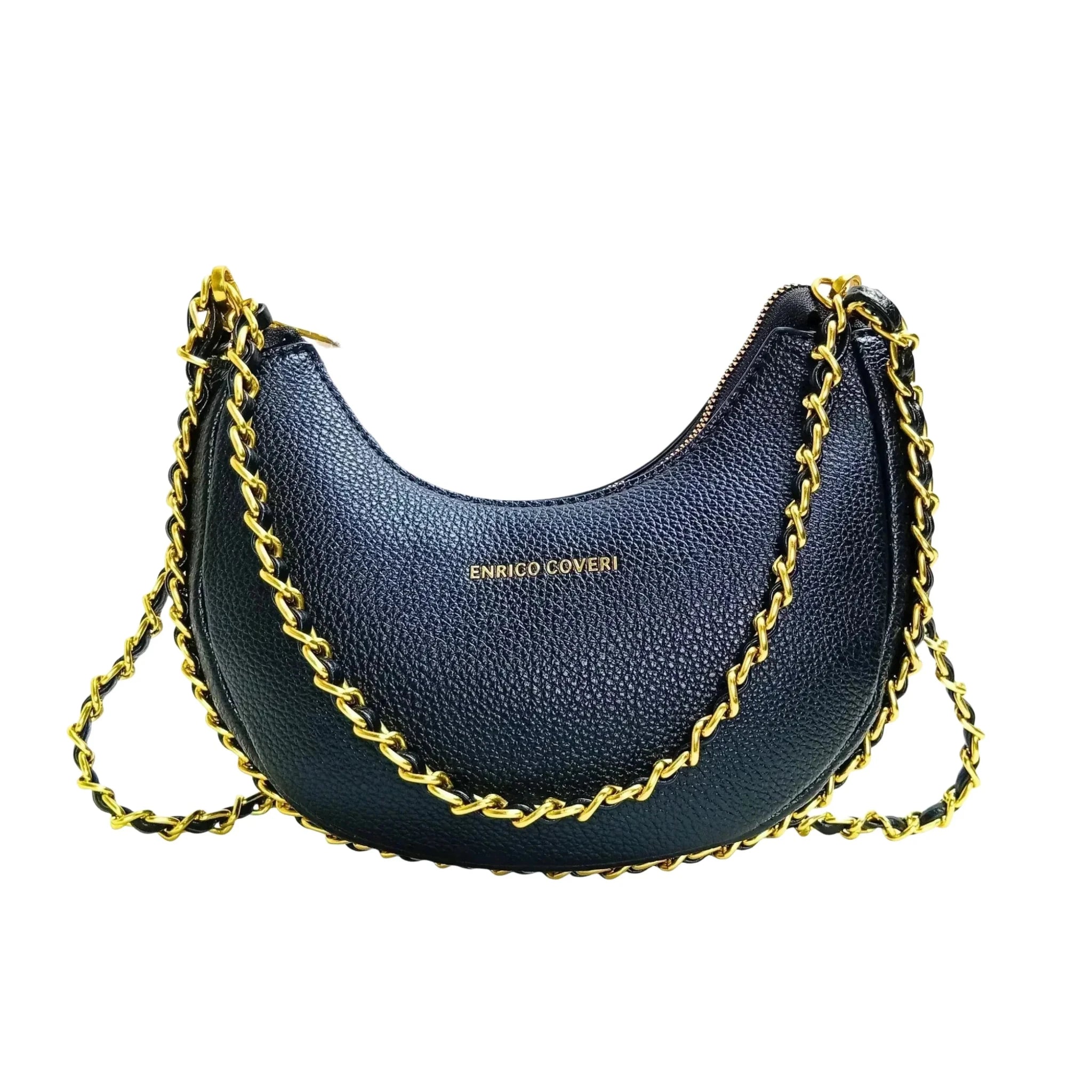Enrico Coveri Borsa a Spalla Rosa con Tracolla a Catena Dorata - Stile Donna Bags