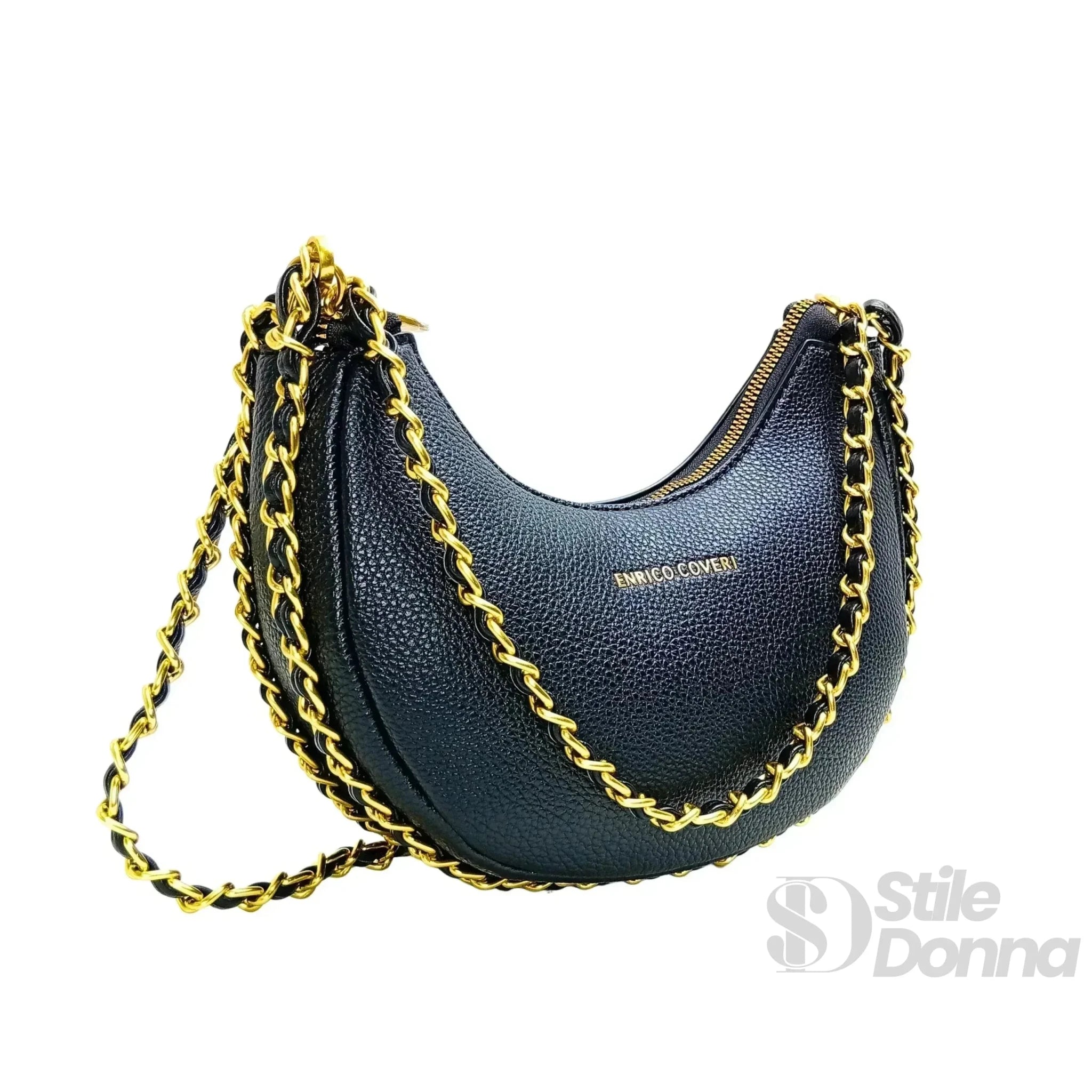 Enrico Coveri Borsa a Spalla Rosa con Tracolla a Catena Dorata - Stile Donna Bags