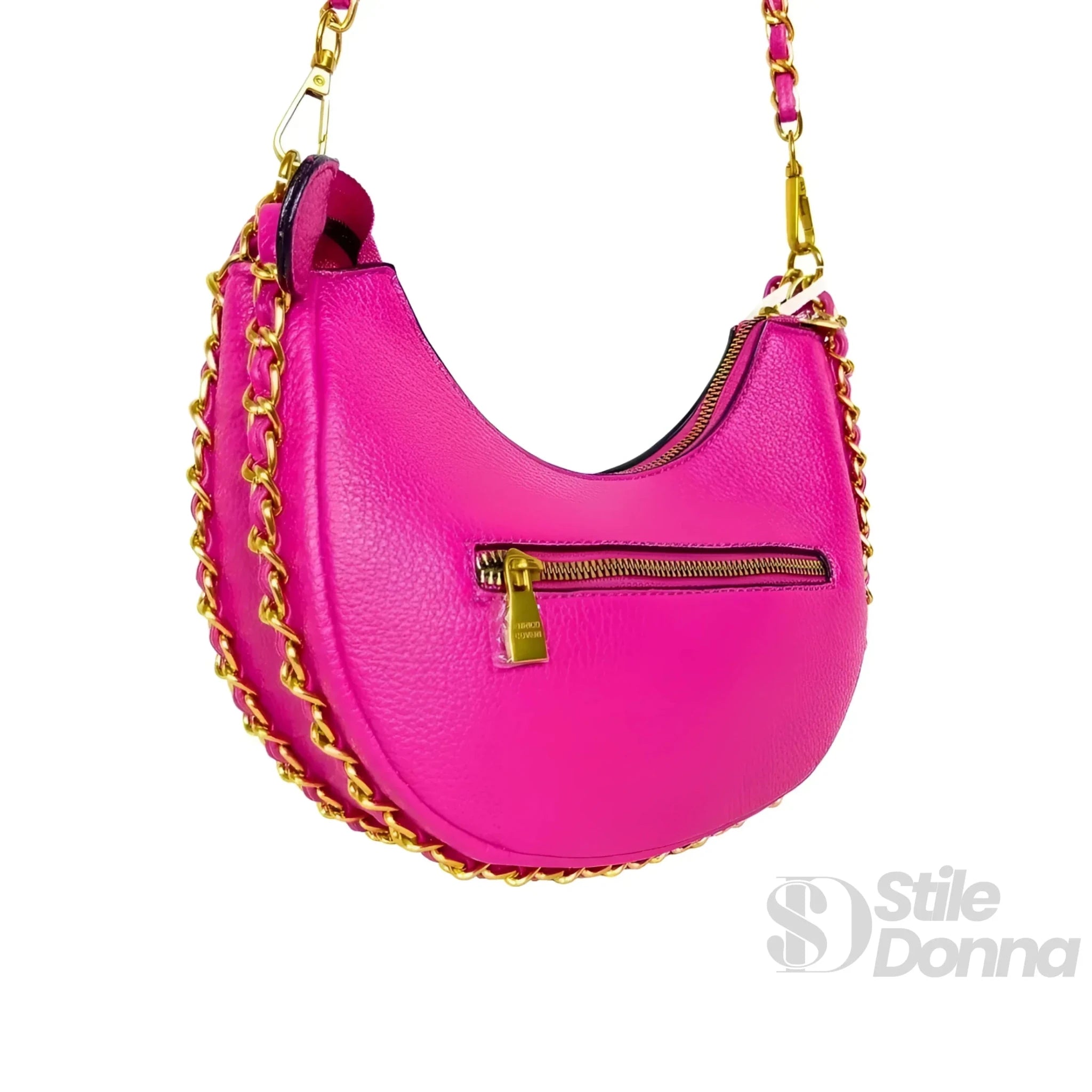 Enrico Coveri Borsa a Spalla Rosa con Tracolla a Catena Dorata - Stile Donna Bags