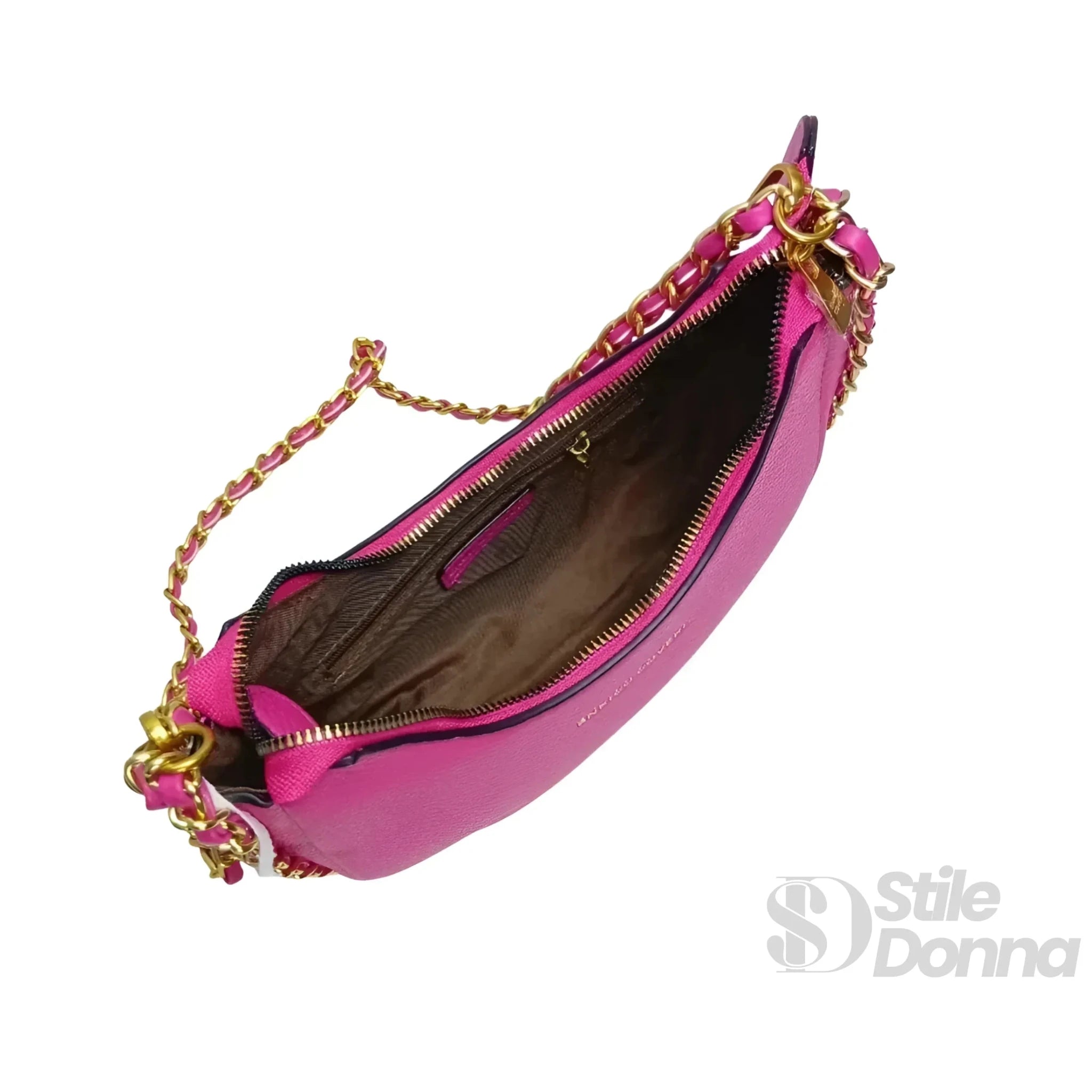 Enrico Coveri Borsa a Spalla Rosa con Tracolla a Catena Dorata - Stile Donna Bags
