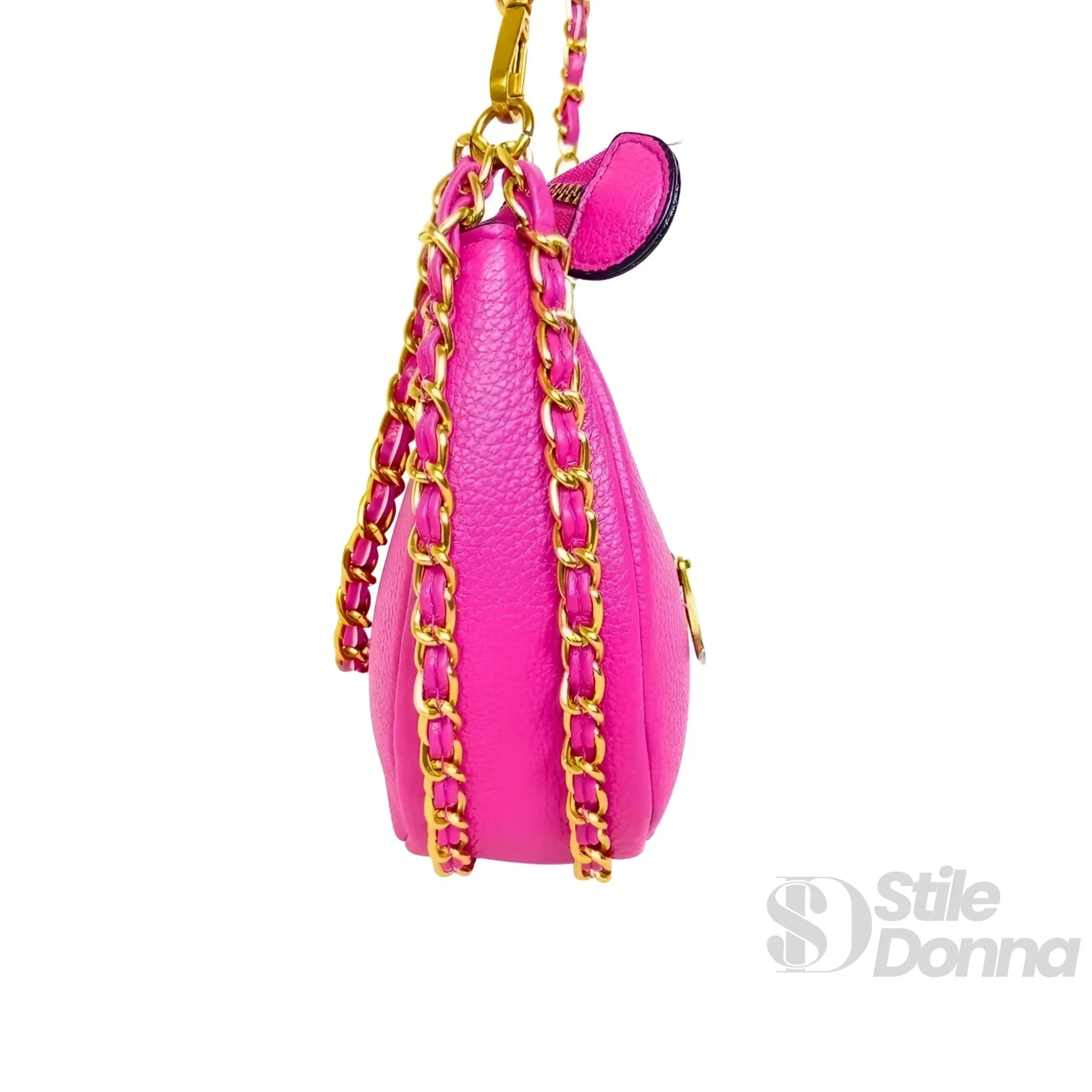 Enrico Coveri Borsa a Spalla Rosa con Tracolla a Catena Dorata - Stile Donna Bags