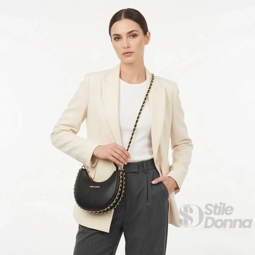 Enrico Coveri Borsa a Spalla Rosa con Tracolla a Catena Dorata - Stile Donna Bags
