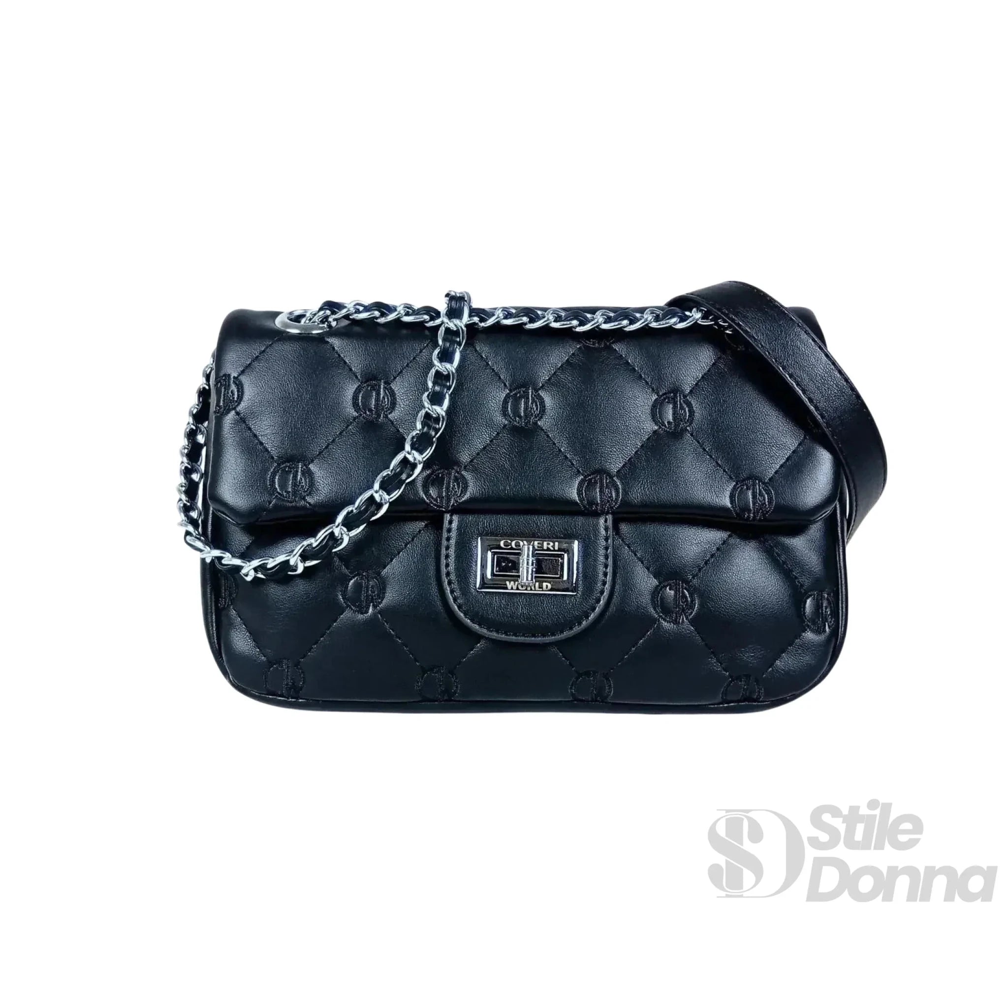 Enrico Coveri Borsa in Ecopelle con Tracolla a Catena Argento - Stile Donna Bags