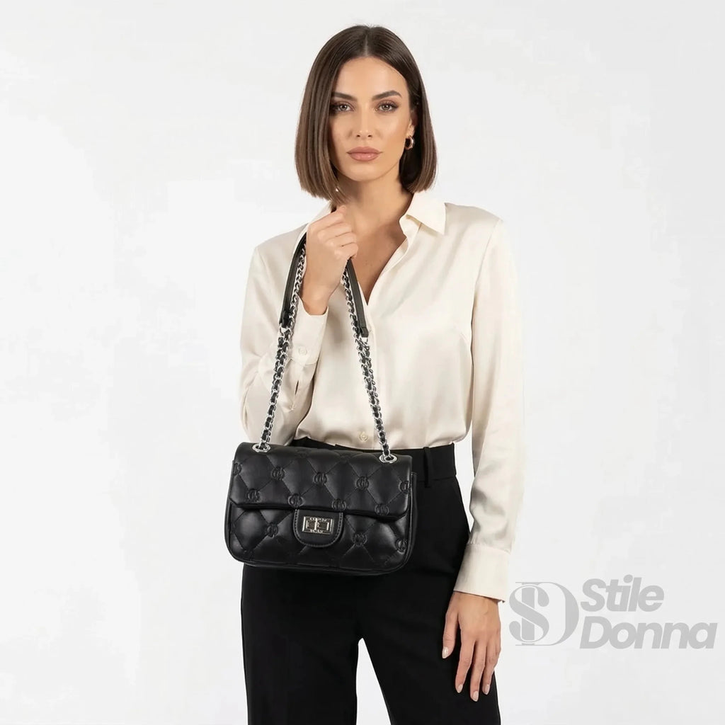 Enrico Coveri Borsa in Ecopelle con Tracolla a Catena Argento - Stile Donna Bags