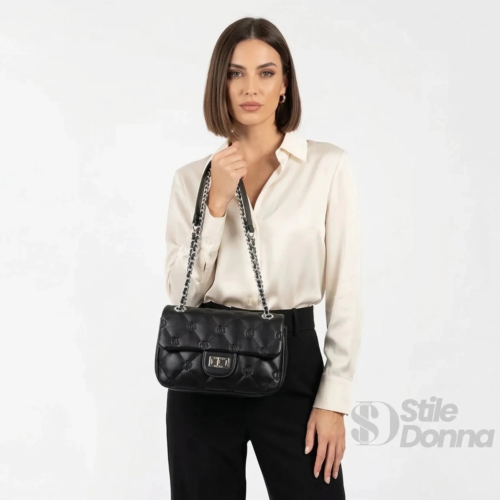 Enrico Coveri Borsa in Ecopelle con Tracolla a Catena Argento - Stile Donna Bags
