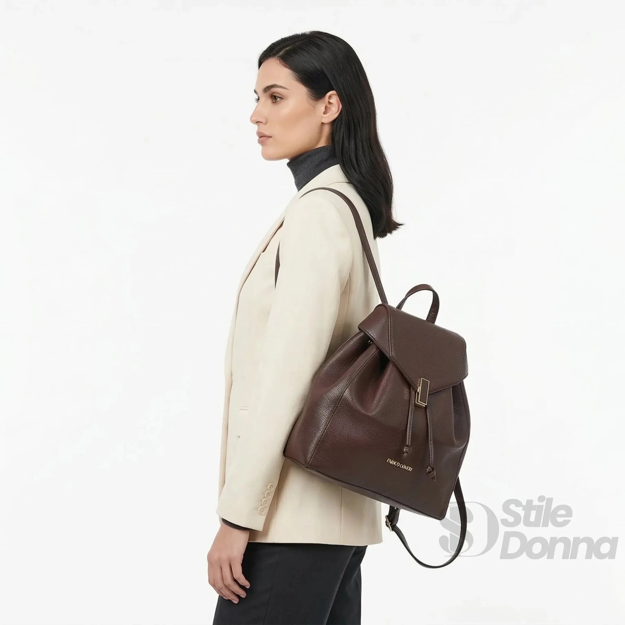 Enrico Coveri Zaino in Ecopelle Marrone con Finiture Dorate - Stile Donna Bags