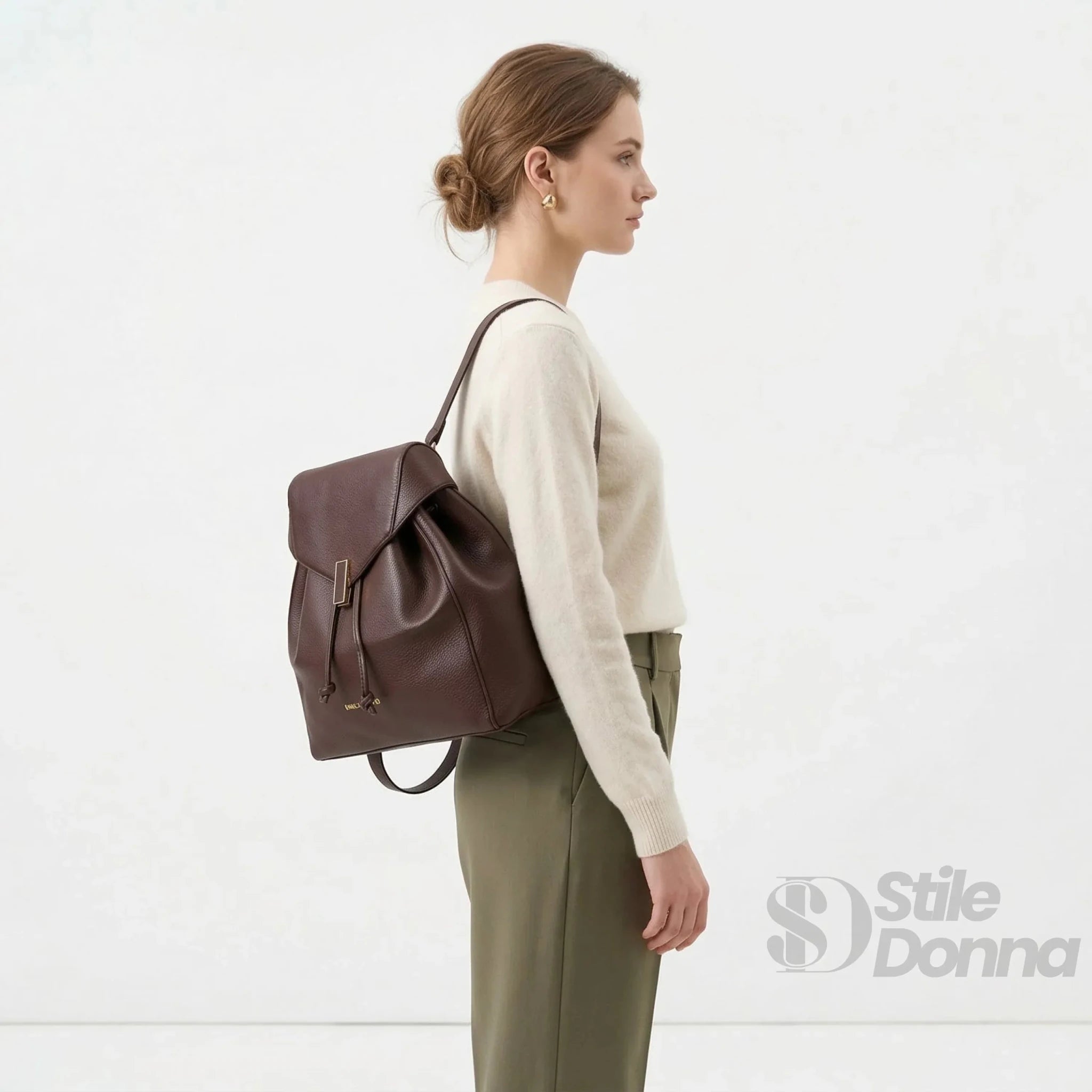 Enrico Coveri Zaino in Ecopelle Marrone con Finiture Dorate - Stile Donna Bags
