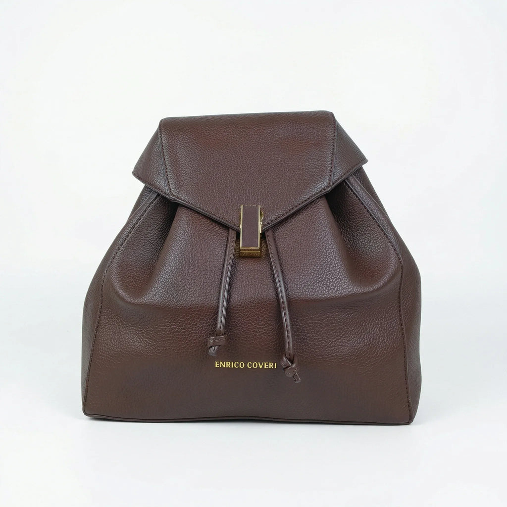 Enrico Coveri Zaino in Ecopelle Marrone con Finiture Dorate - Stile Donna Bags