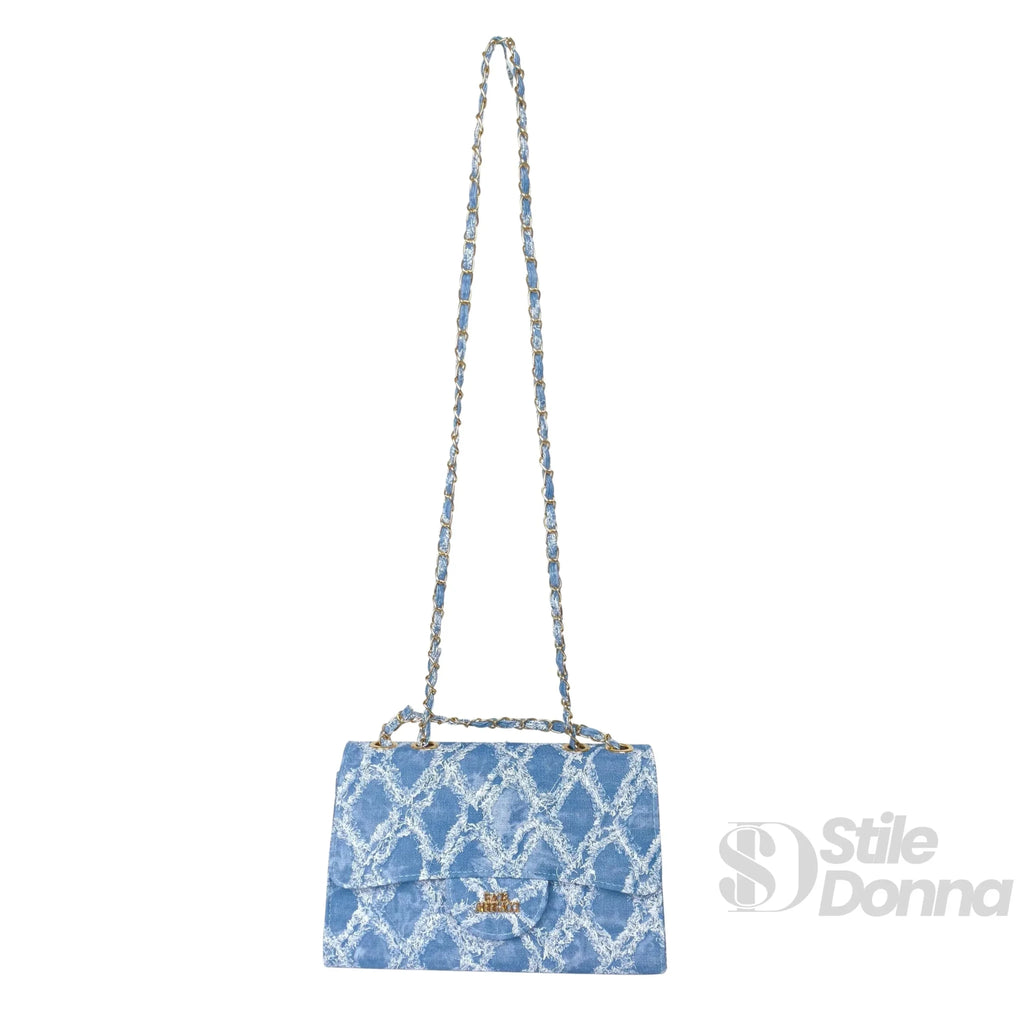 Gianmarco Venturi Borsa a Tracolla in Denim con Catena e Dettagli Dorati - Stile Donna Bags