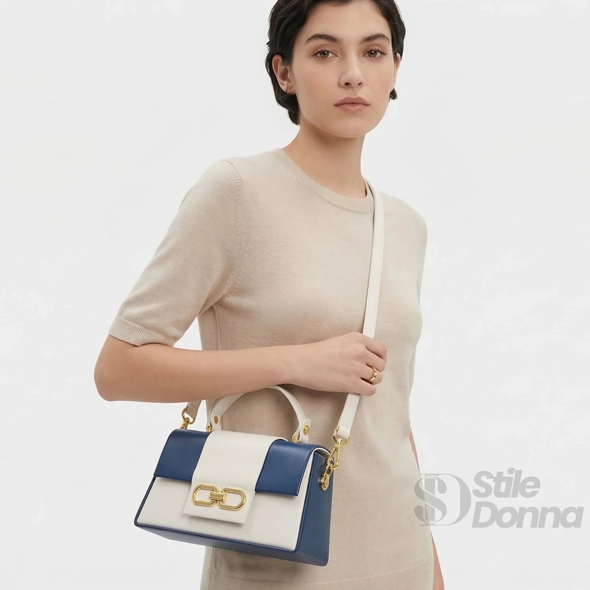 Herisson Firenze Borsa Bicolore Blu e Crema con Chiusura Dorata - Stile Donna Bags