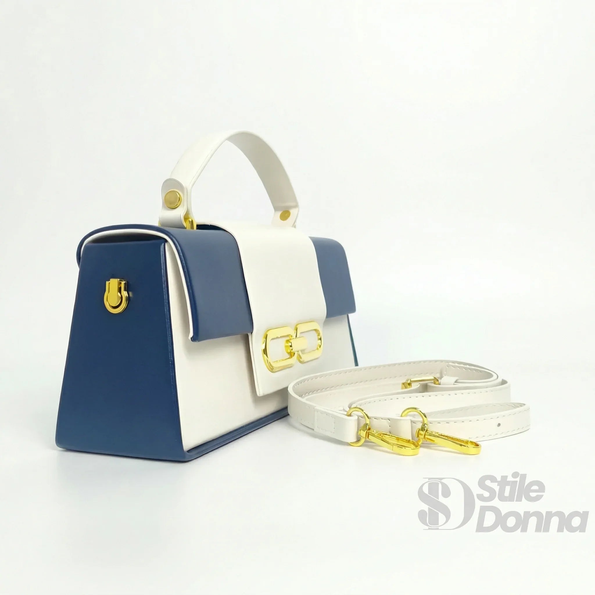Herisson Firenze Borsa Bicolore Blu e Crema con Chiusura Dorata - Stile Donna Bags