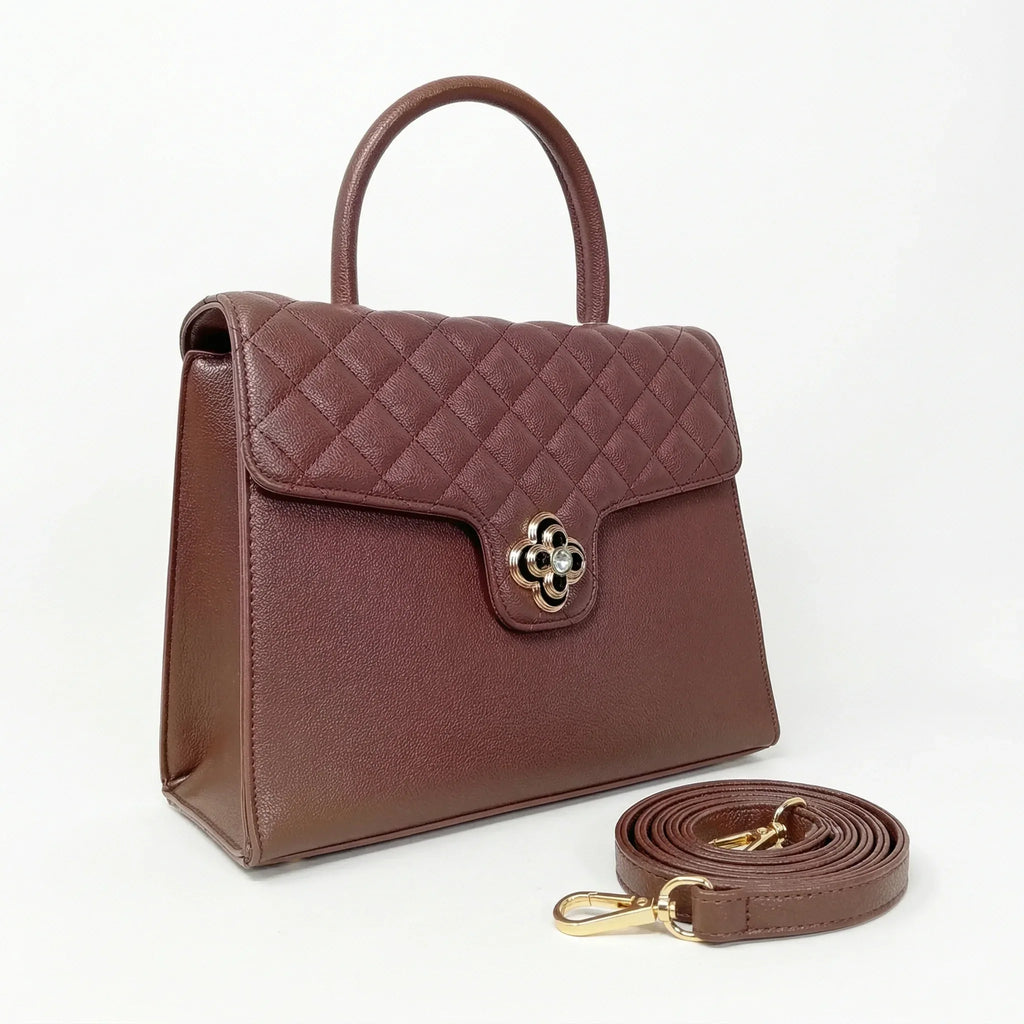 Herisson Firenze Borsa in Ecopelle con Chiusura a Quadrifoglio e Hardware Oro - Stile Donna Bags