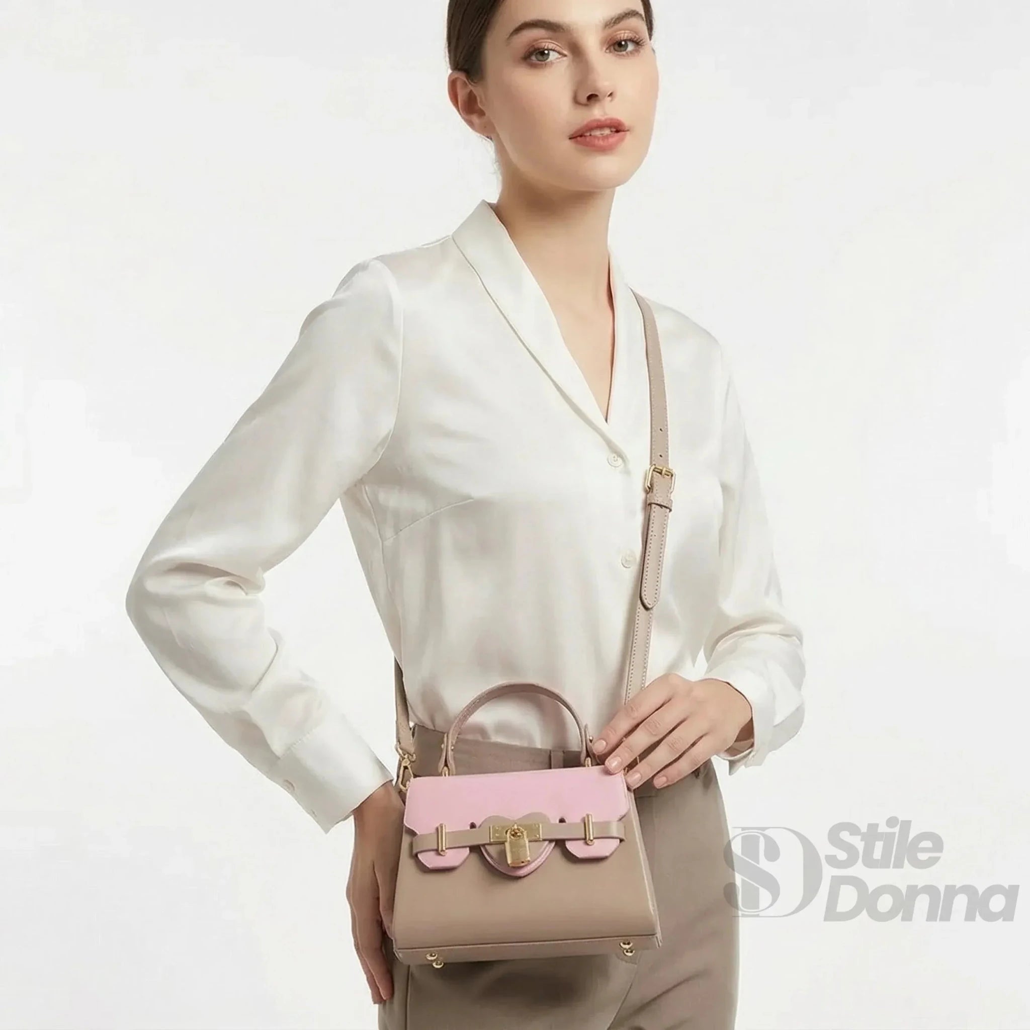Herisson Firenze Mini Borsa Cachi e Rosa con Lucchetto Dorato - Stile Donna Bags