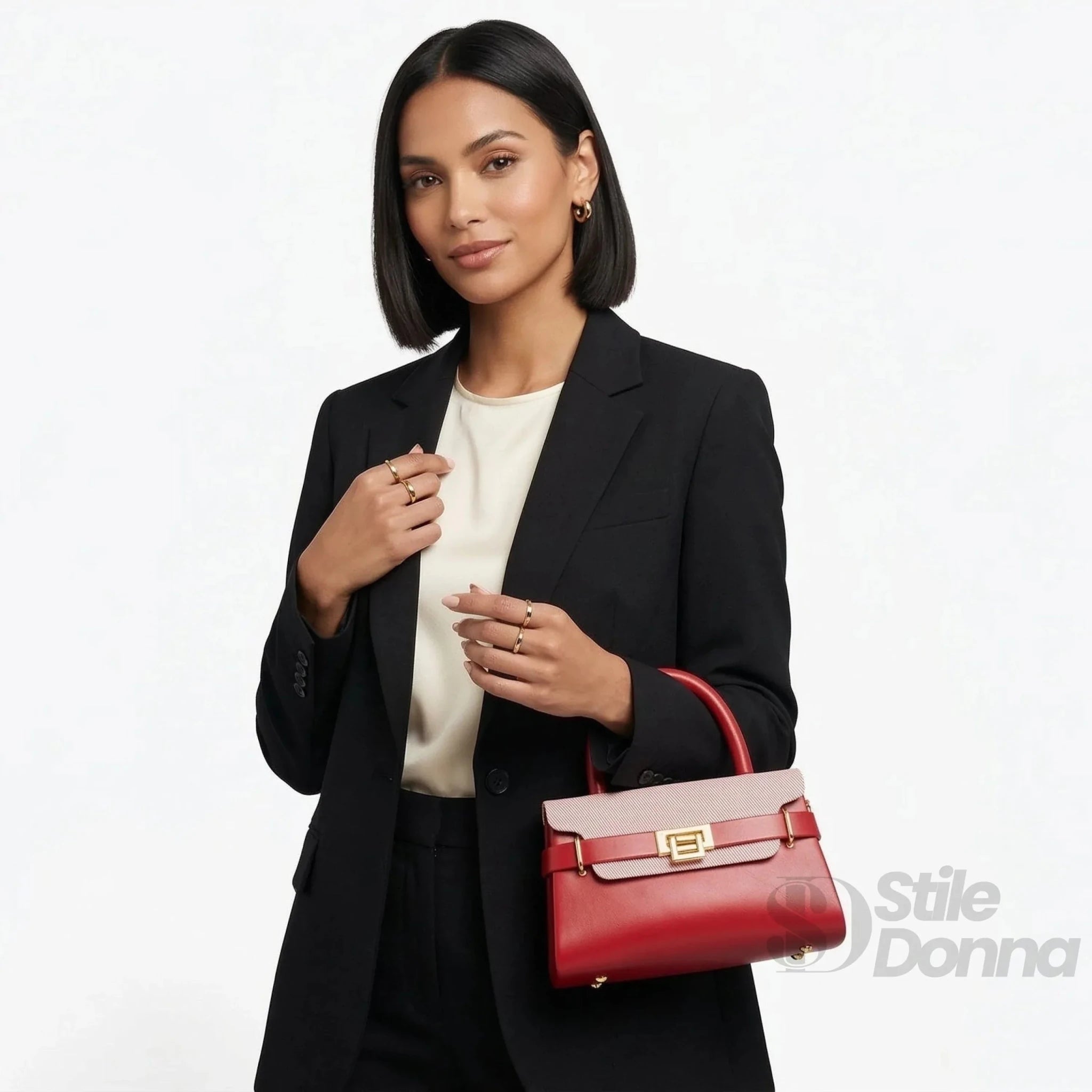 Herisson Firenze Mini Borsa Top-Handle in Ecopelle a Contrasto con Tracolla - Stile Donna Bags