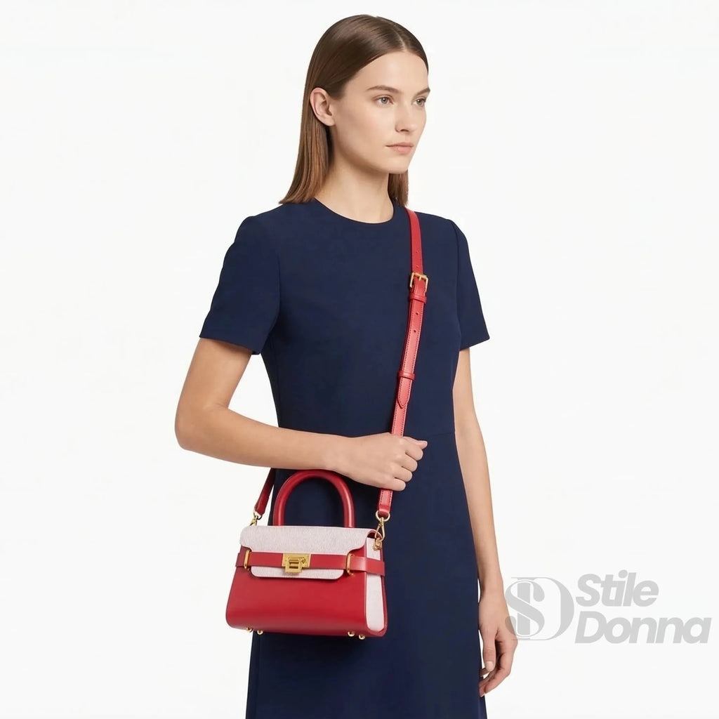 Herisson Firenze Mini Borsa Top-Handle in Ecopelle a Contrasto con Tracolla - Stile Donna Bags