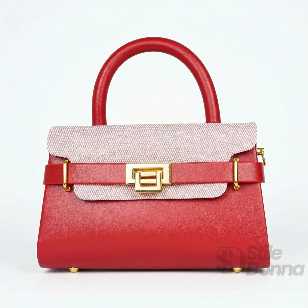 Herisson Firenze Mini Borsa Top-Handle in Ecopelle a Contrasto con Tracolla - Stile Donna Bags