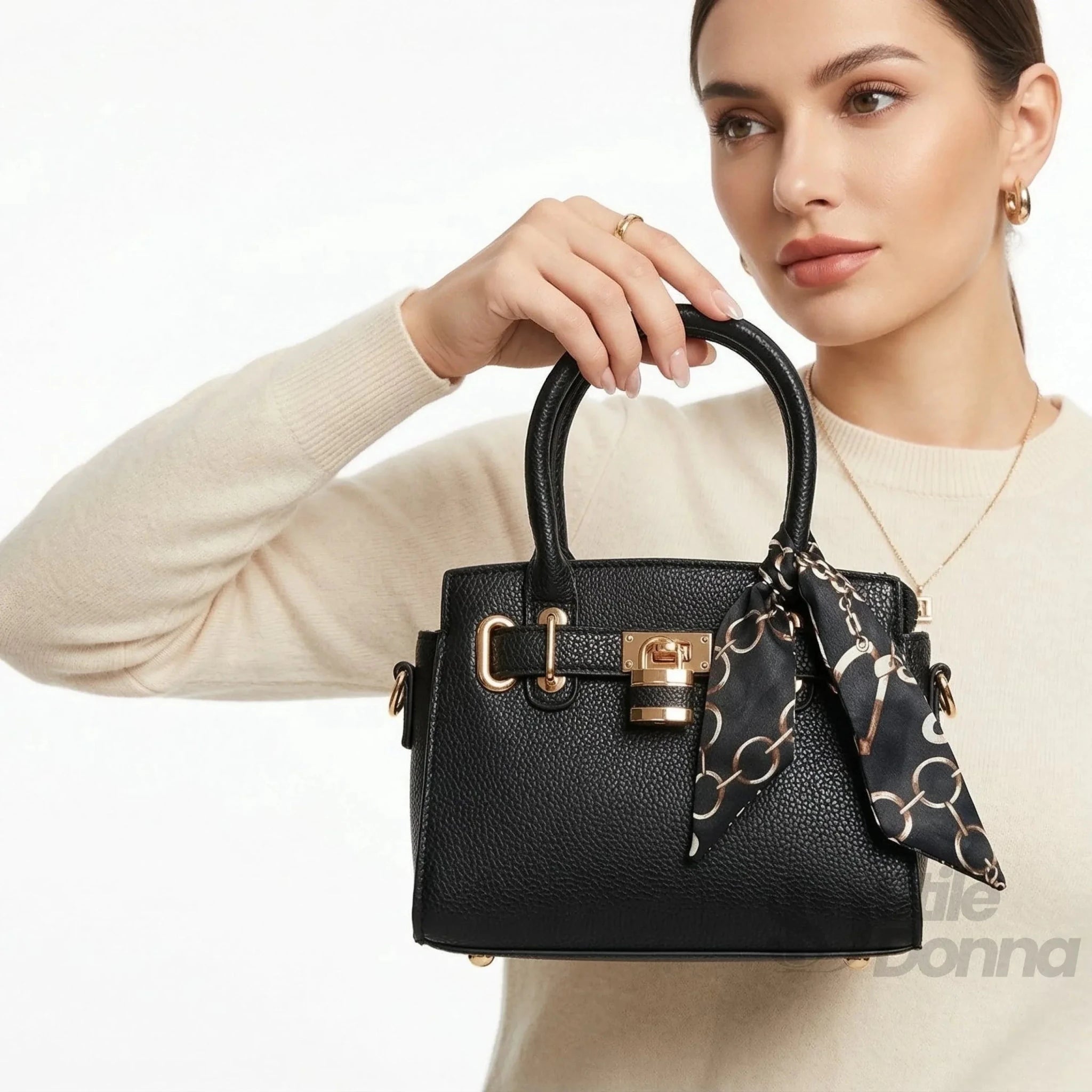 Mini Bag in Ecopelle con Tracolla Removibile e Finiture Oro - Stile Donna Bags