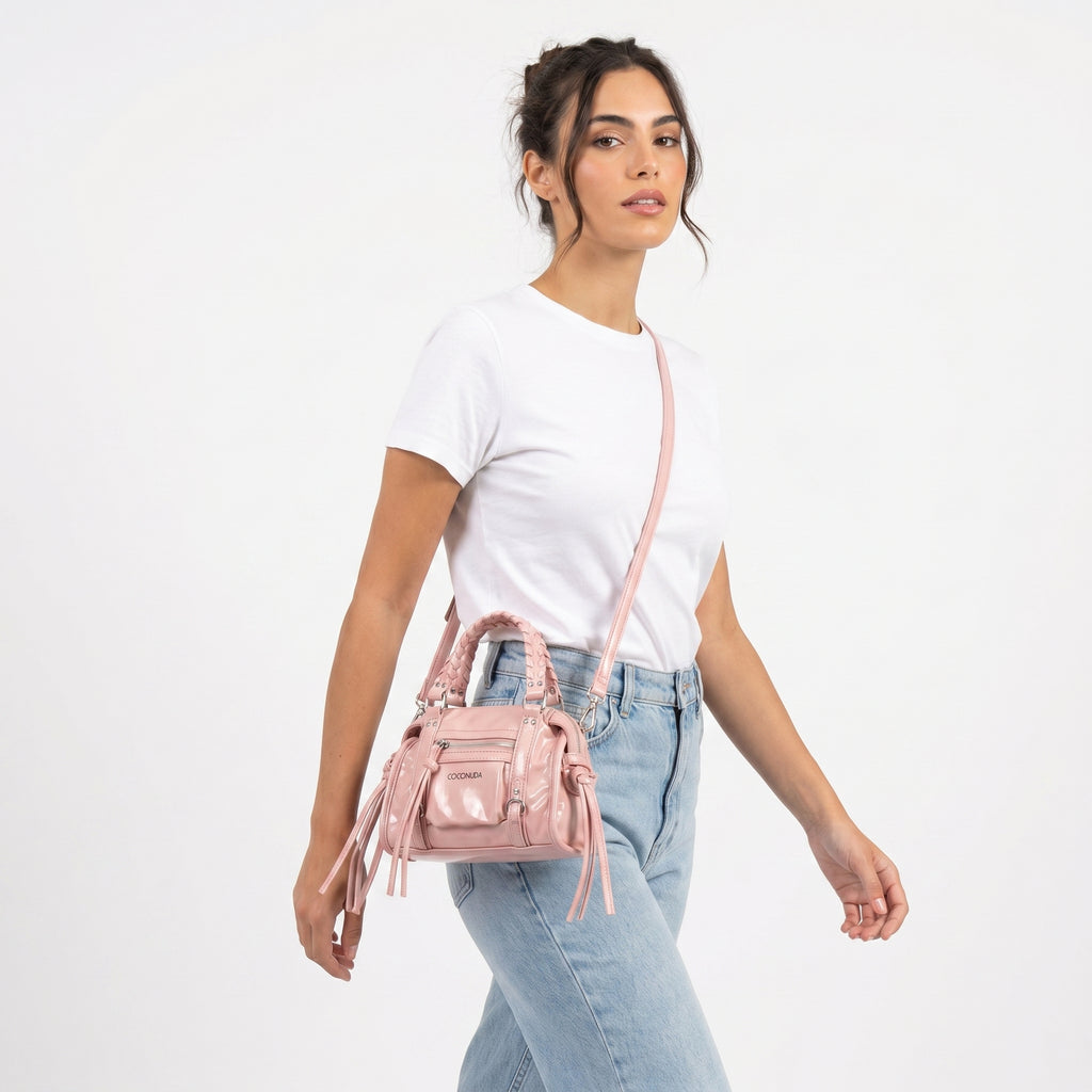 Coconuda Mini Bauletto con Manici Intrecciati e Frange - Stile Donna Bags