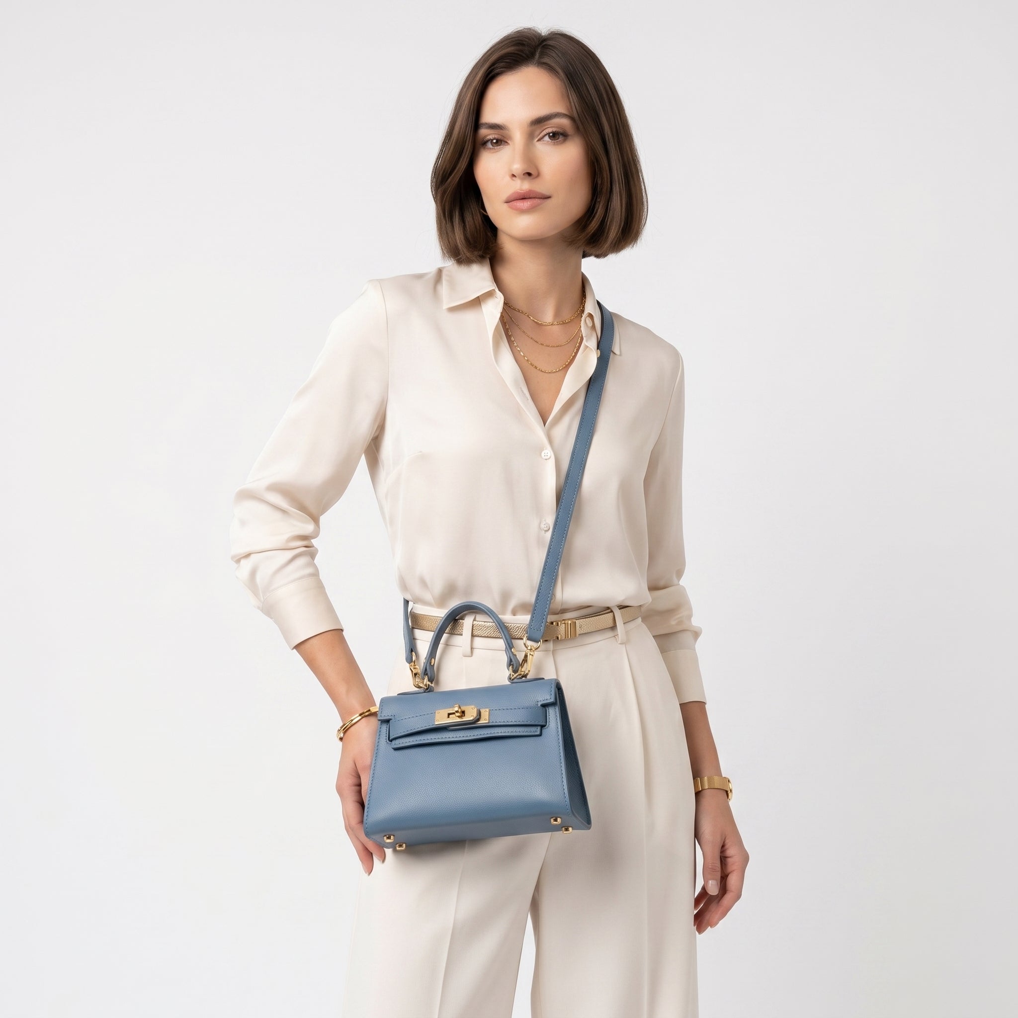 Mini Beky Borsa in Vera Pelle con Tracolla Regolabile e Chiusura Rotante - Stile Donna Bags