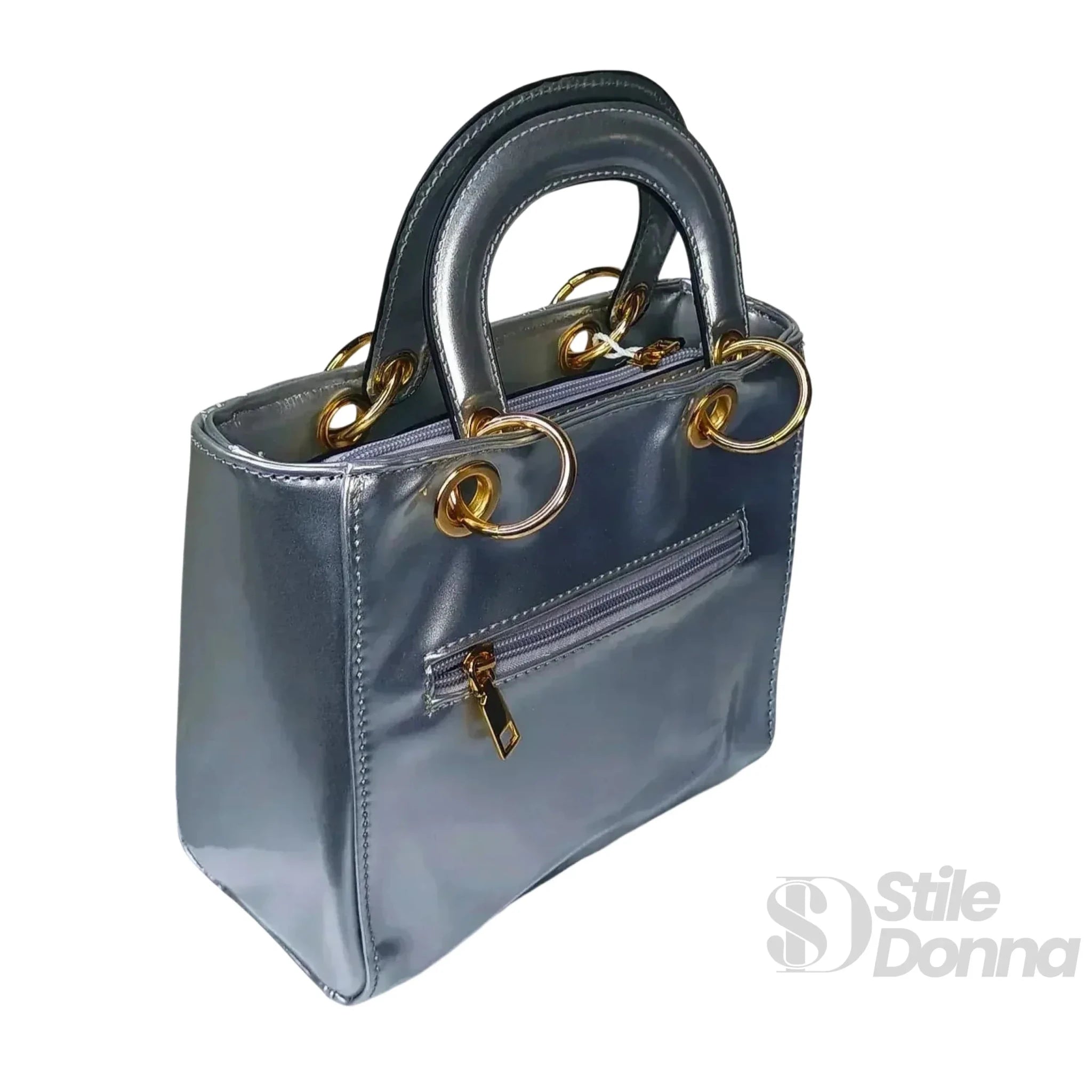 Mini Borsa in Ecopelle Verniciata Lucida con Tracolla Removibile e Cerniera Dorata - Stile Donna Bags