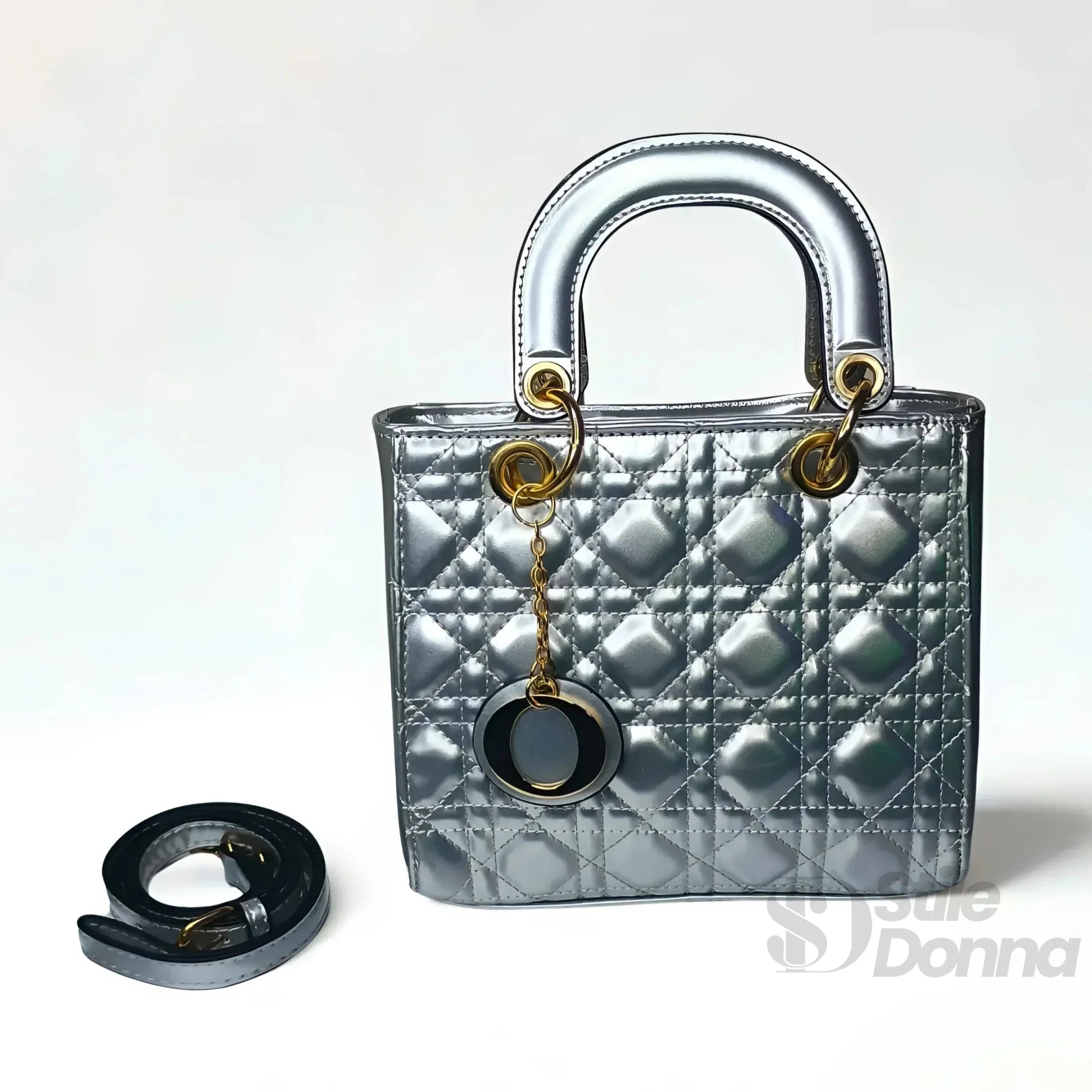 Mini Borsa in Ecopelle Verniciata Lucida con Tracolla Removibile e Cerniera Dorata - Stile Donna Bags