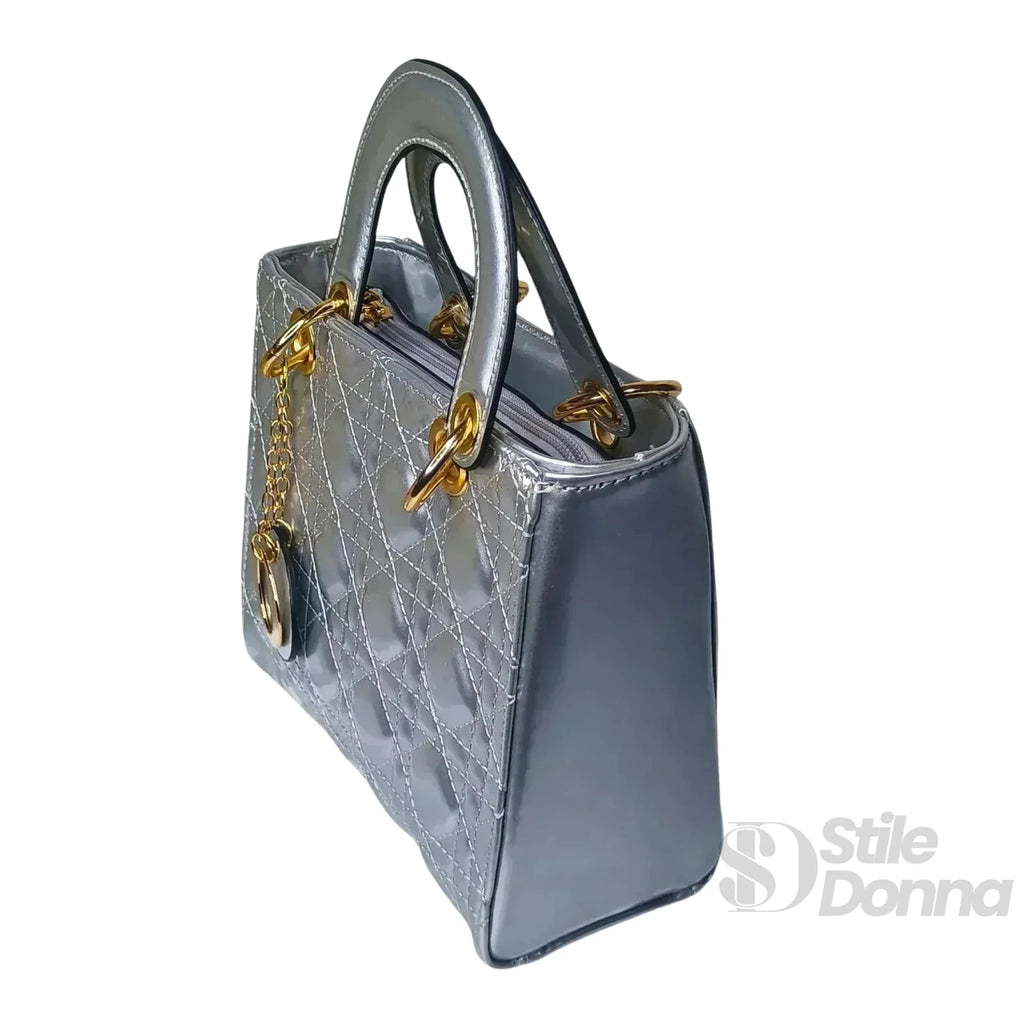 Mini Borsa in Ecopelle Verniciata Lucida con Tracolla Removibile e Cerniera Dorata - Stile Donna Bags