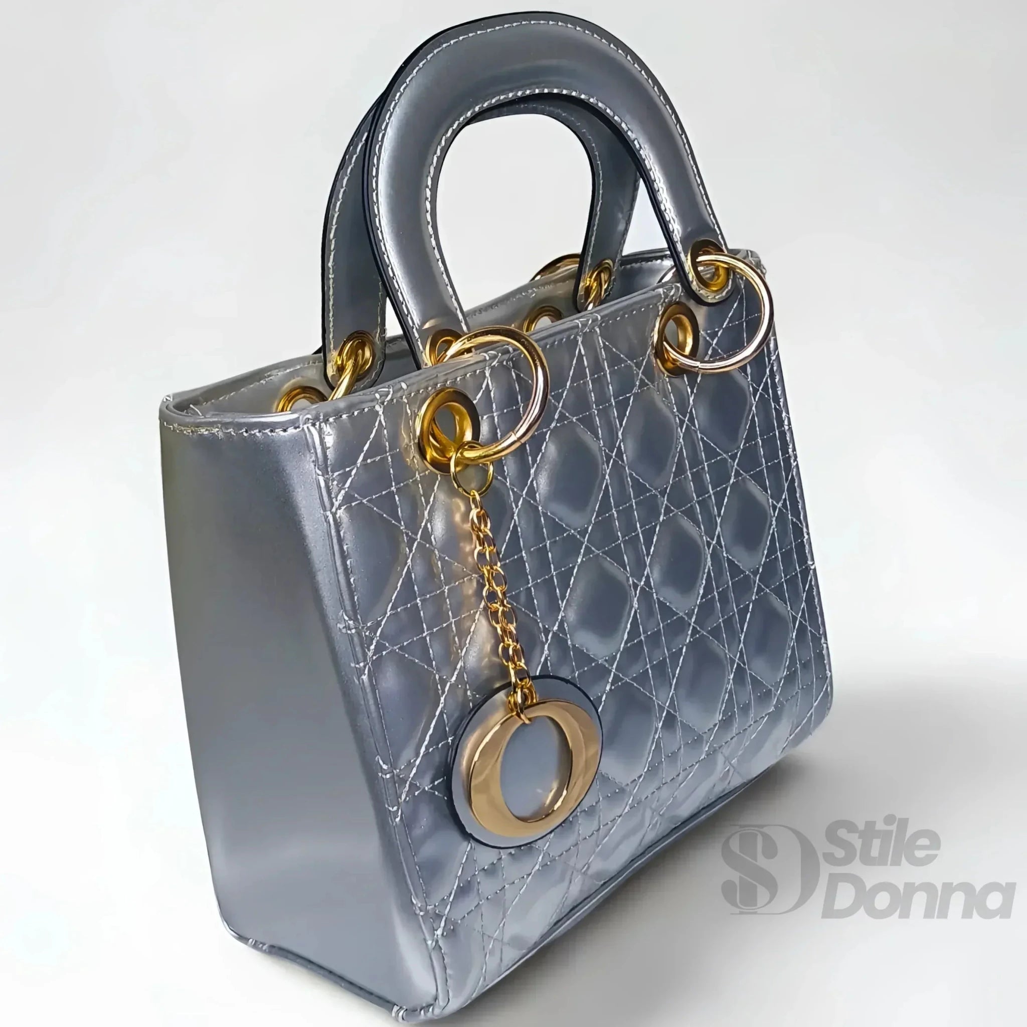 Mini Borsa in Ecopelle Verniciata Lucida con Tracolla Removibile e Cerniera Dorata - Stile Donna Bags