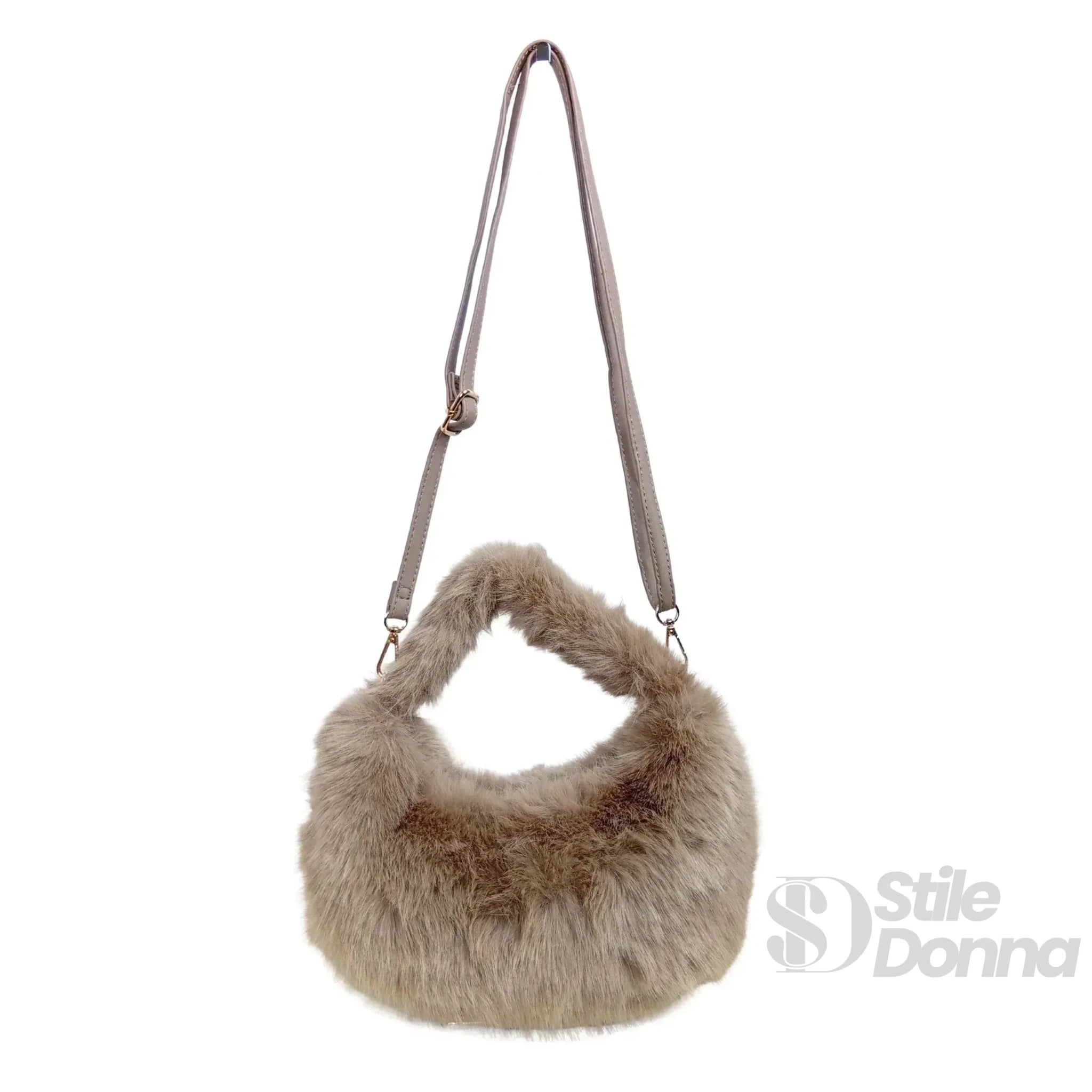 Mini Hobo in Pelliccia Sintetica con Fodera Microfibra Antistrappo - Stile Donna Bags