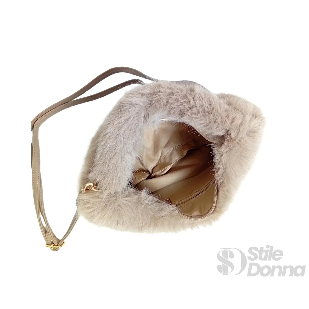 Mini Hobo in Pelliccia Sintetica con Fodera Microfibra Antistrappo - Stile Donna Bags