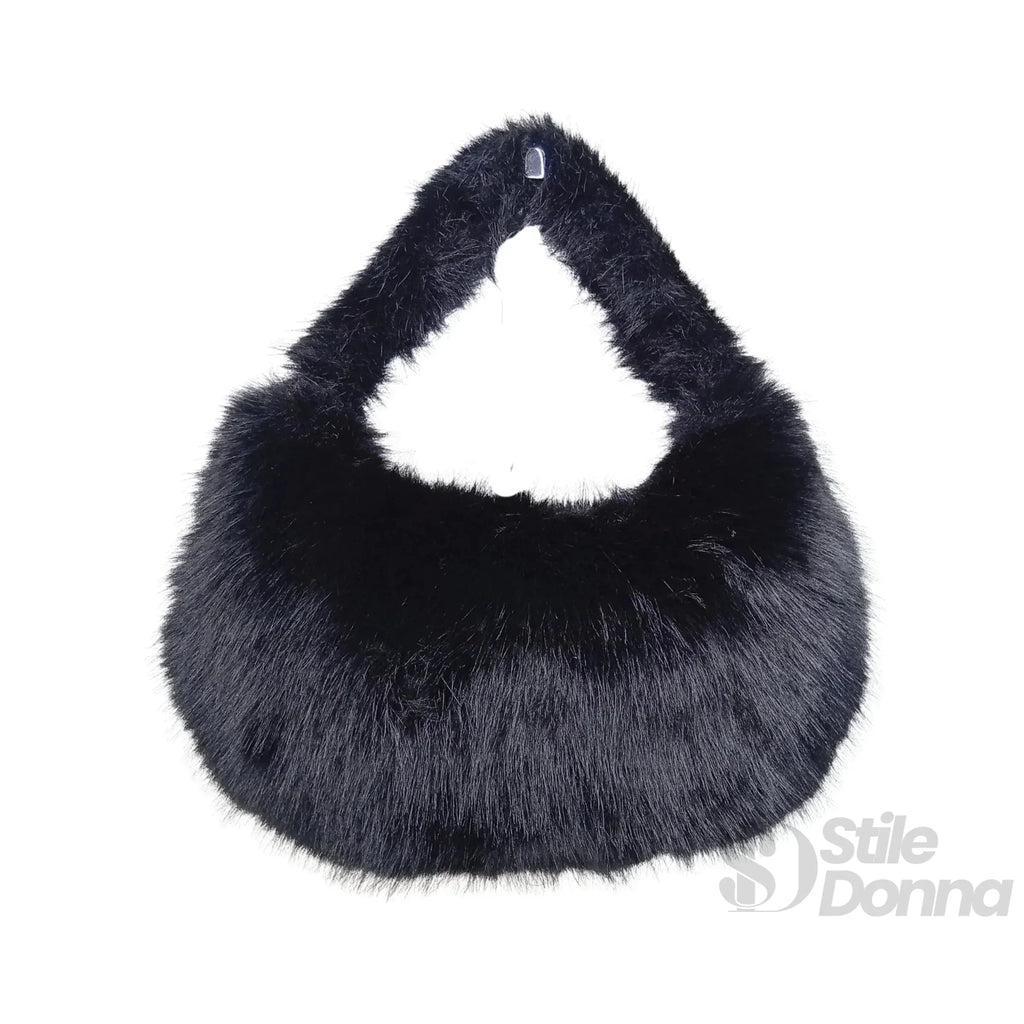 Mini Hobo in Pelliccia Sintetica con Fodera Microfibra Antistrappo - Stile Donna Bags