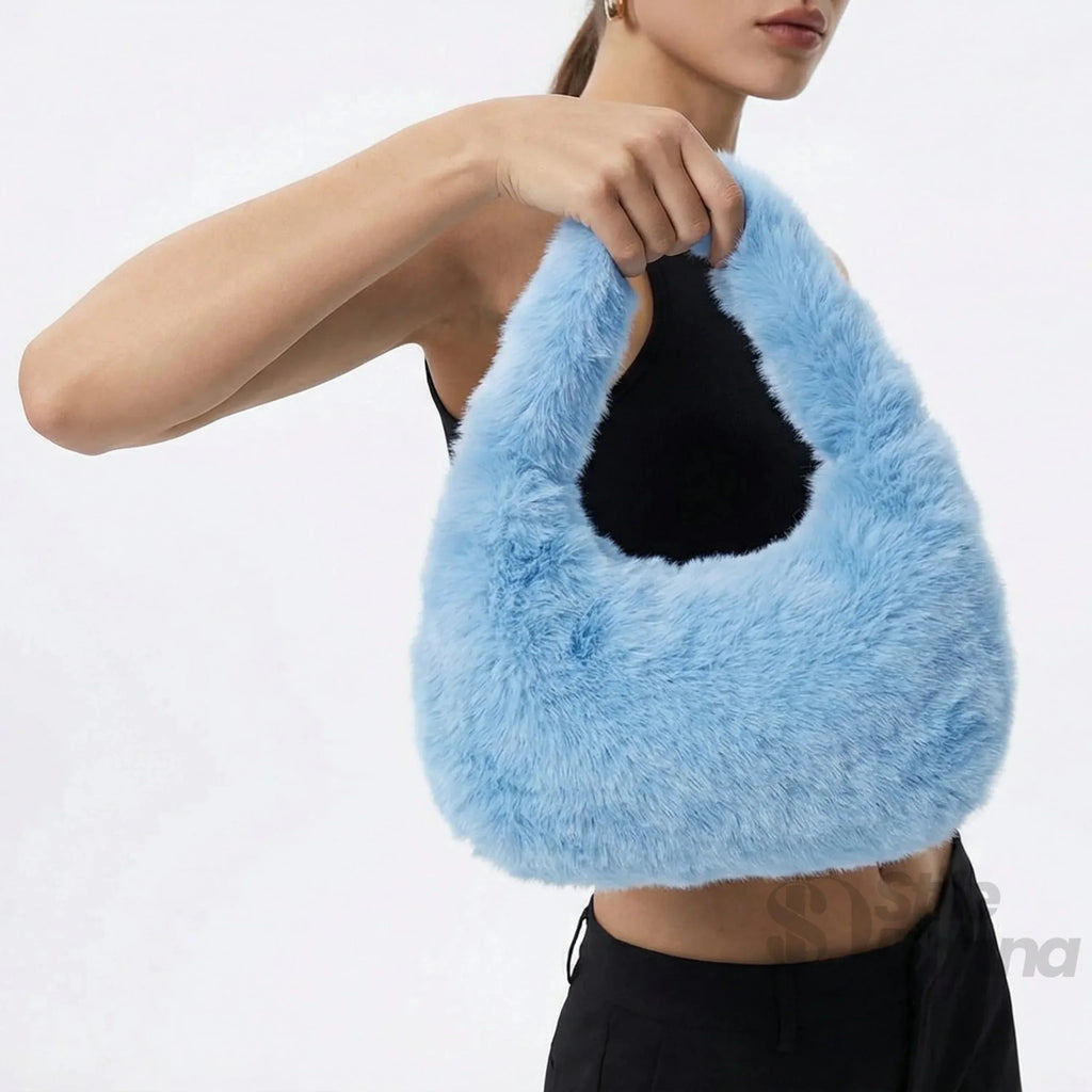 Mini Hobo in Pelliccia Sintetica con Fodera Microfibra Antistrappo - Stile Donna Bags