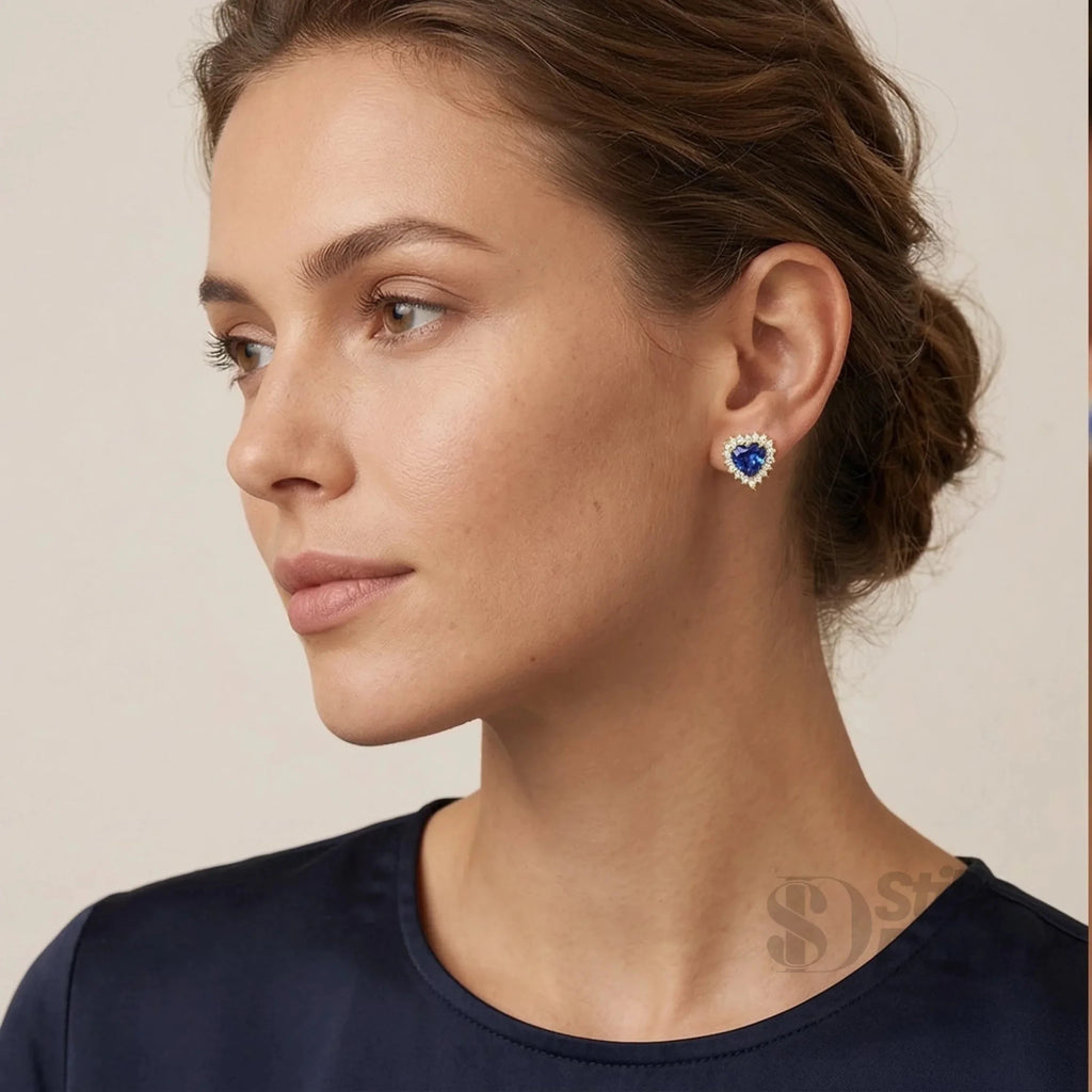 Orecchini Azure Heart Halo con Cuore Azzurro e Cristalli Trasparenti - Stile Donna Bags