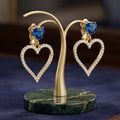 Orecchini Pendenti a Cuore con Cristallo Blu - Stile Donna Bags