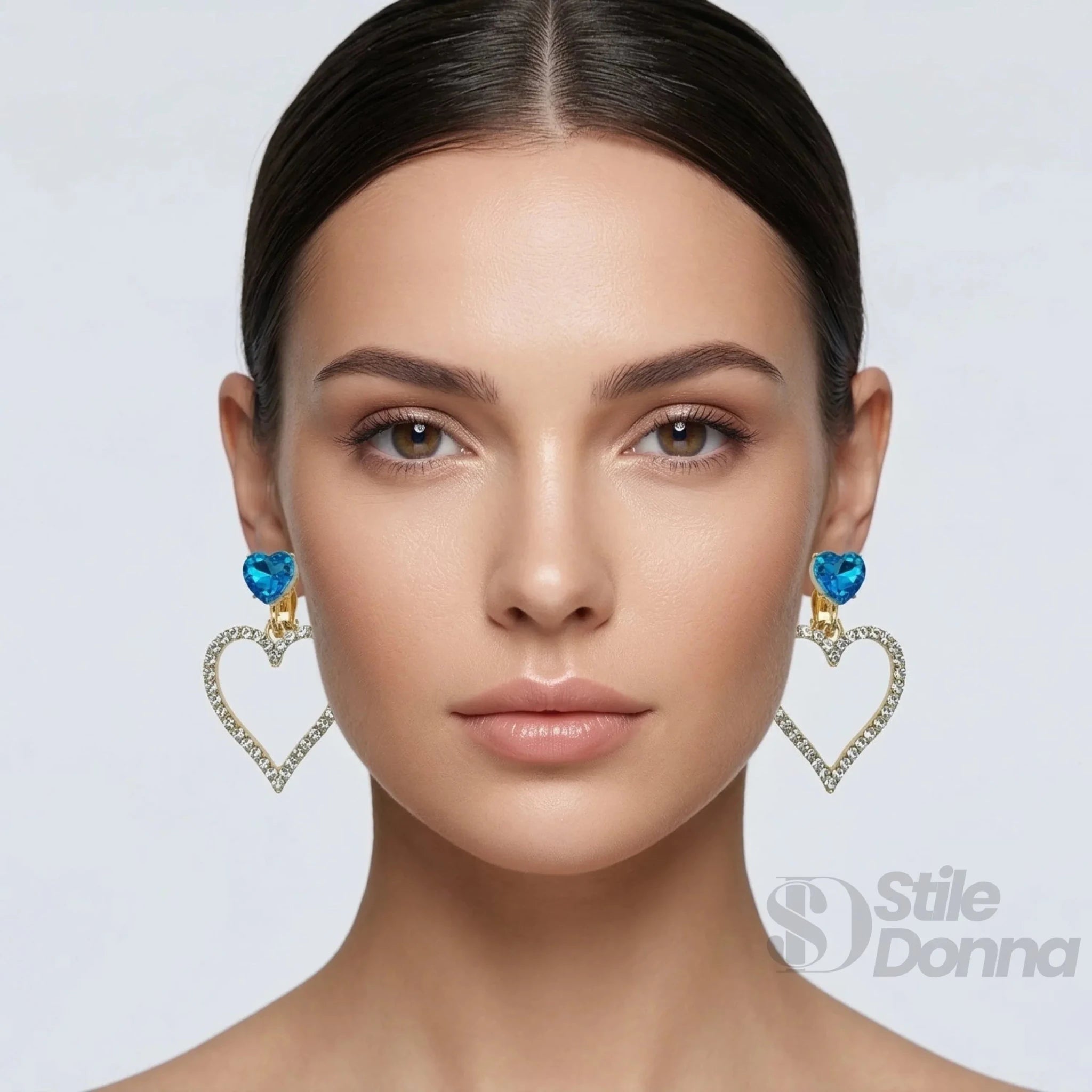 Orecchini Pendenti a Cuore con Cristallo Blu - Stile Donna Bags