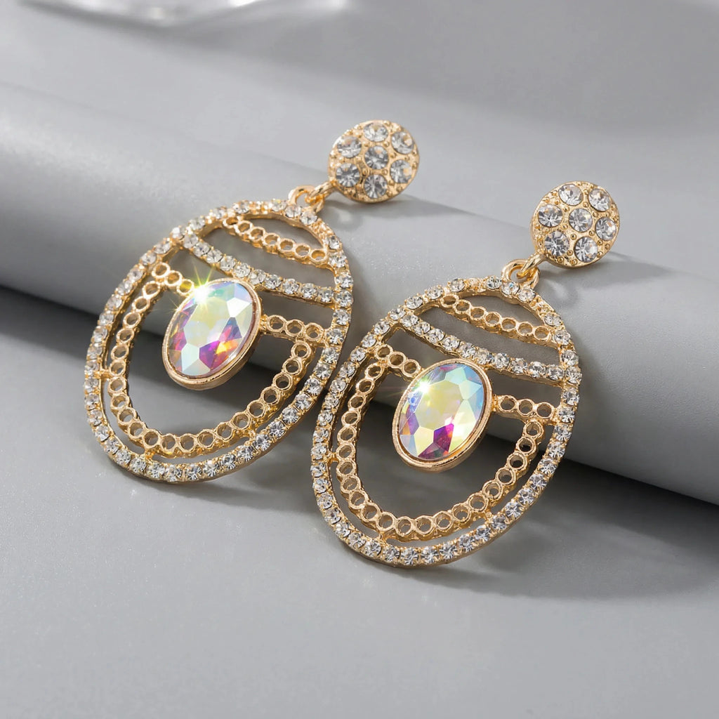 Orecchini Pendenti in Oro con Strass Iridescenti Multicolor - Stile Donna Bags