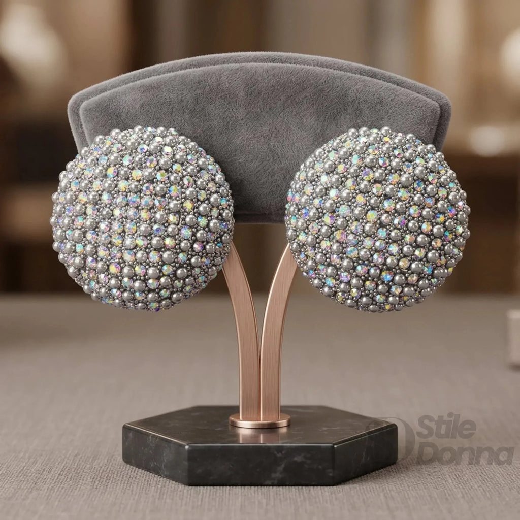 Orecchini a Perno Cupola con Strass Argentati - Stile Donna Bags