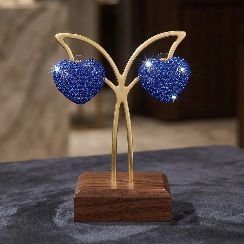 Orecchini a Perno a Cuore con Strass Blu Design a Bottone - Stile Donna Bags