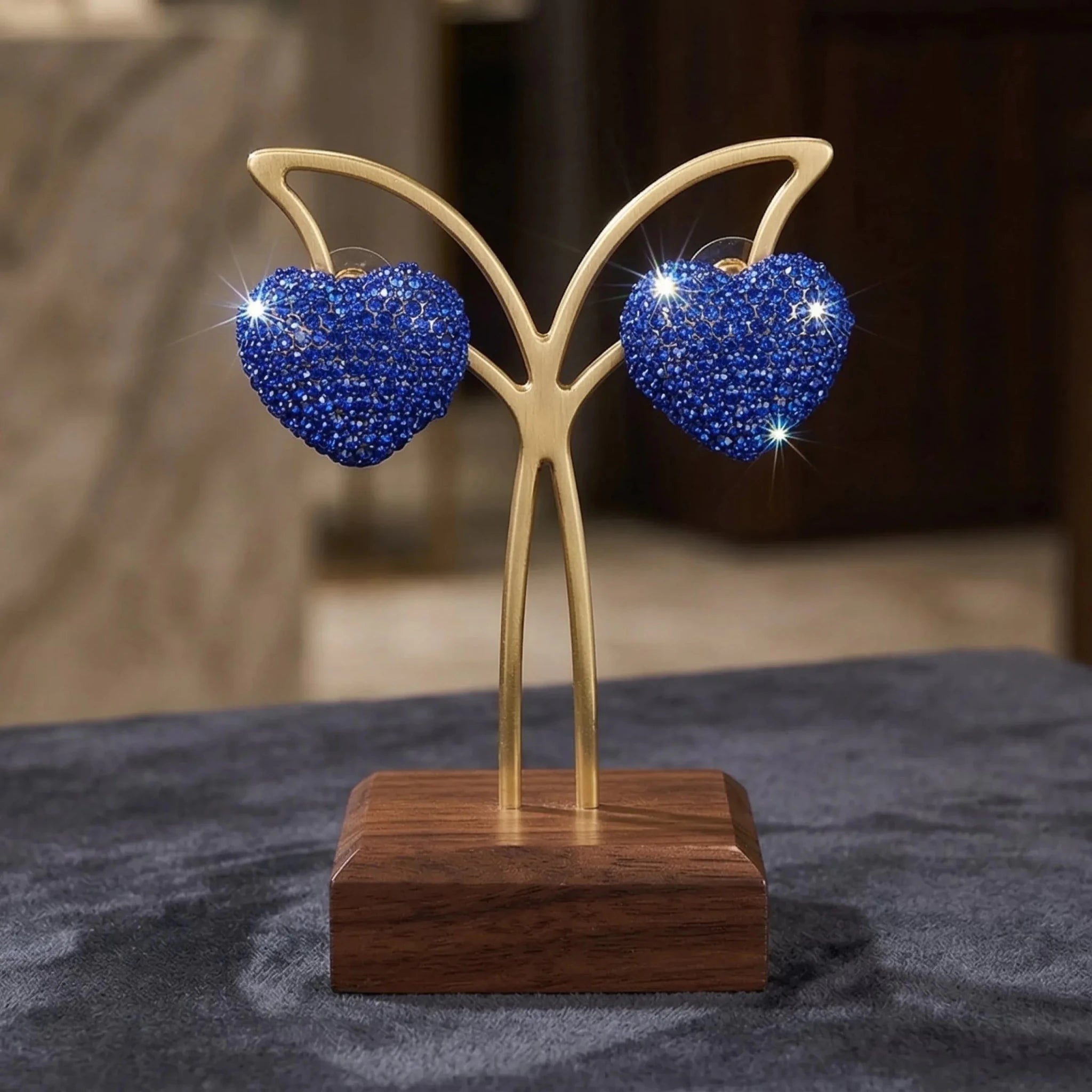 Orecchini a Perno a Cuore con Strass Blu Design a Bottone - Stile Donna Bags