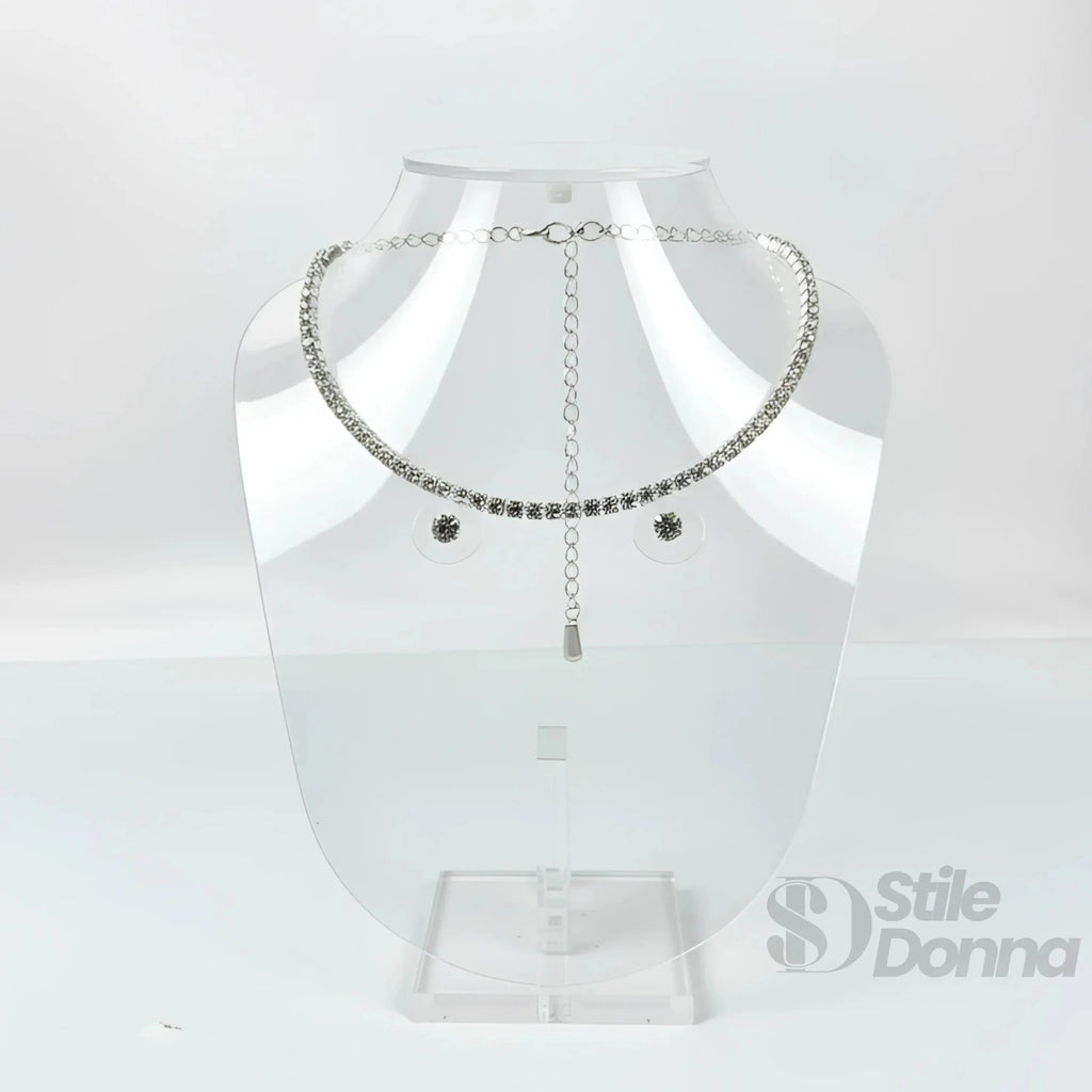 Parure Collana Oro con Pietre Rotonde e Orecchini a Lobo Coordinati - Stile Donna Bags